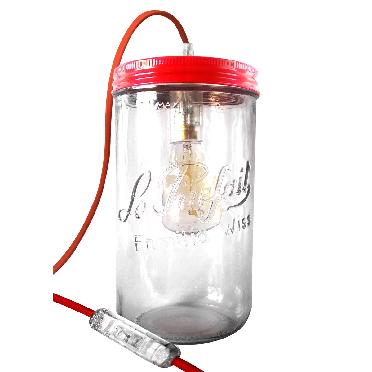 Lampe bocal XL en verre rouge