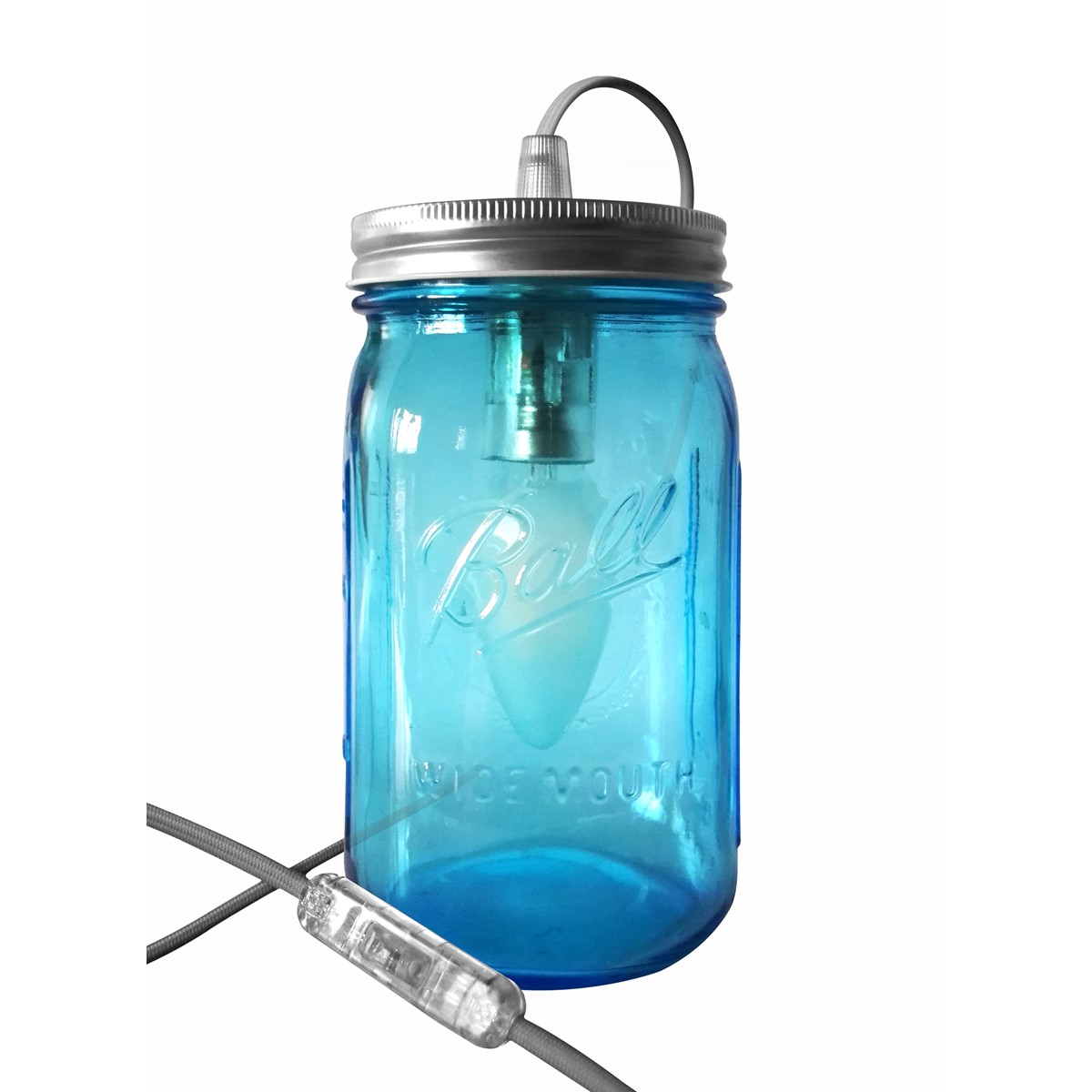 Lampe bocal en verre bleu clair