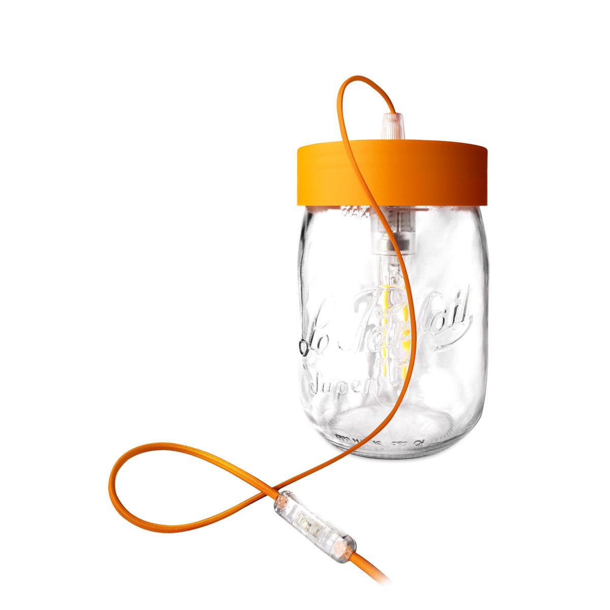 Lampe bocal en verre orange D20cm
