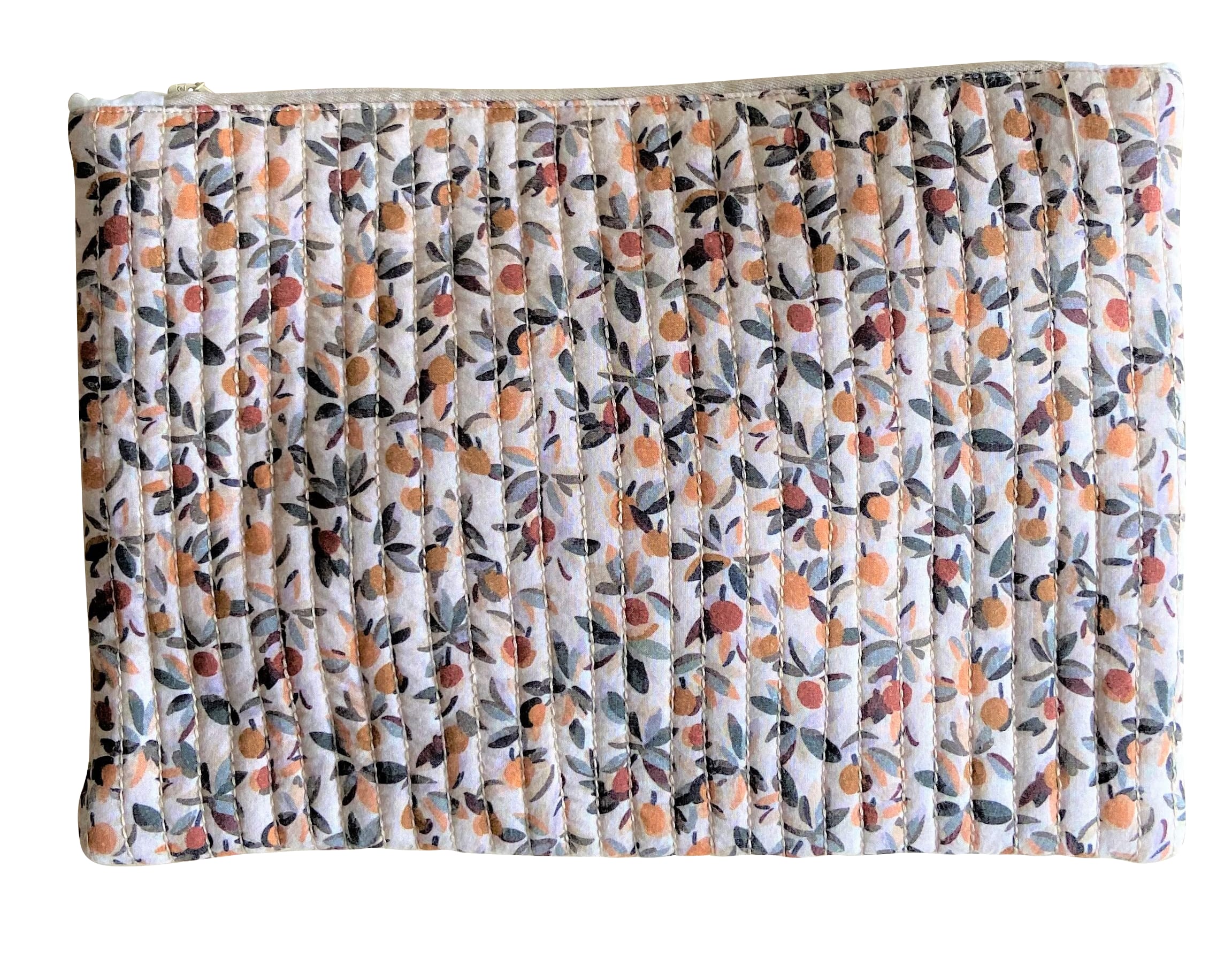 Grande pochette en coton imprimé feuilles beige Grande pochette en coton imprimé feuilles beige