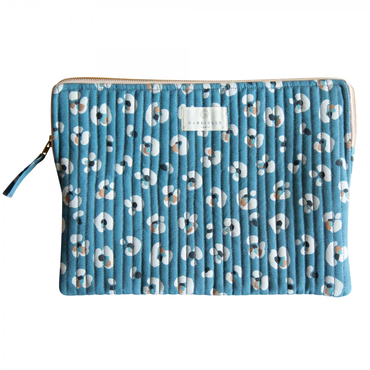 Pochette ordinateur en coton imprimé léopard bleu foncé Pochette ordinateur en coton imprimé léopard bleu foncé