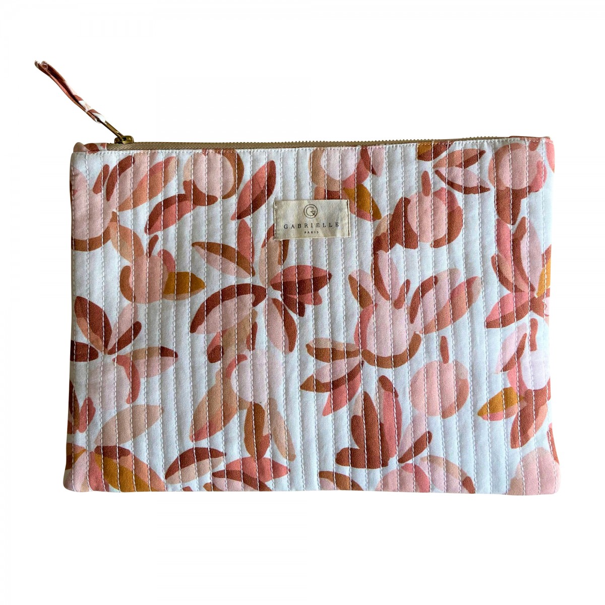 Pochette ordinateur en coton imprimé feuilles rose Pochette ordinateur en coton imprimé feuilles rose