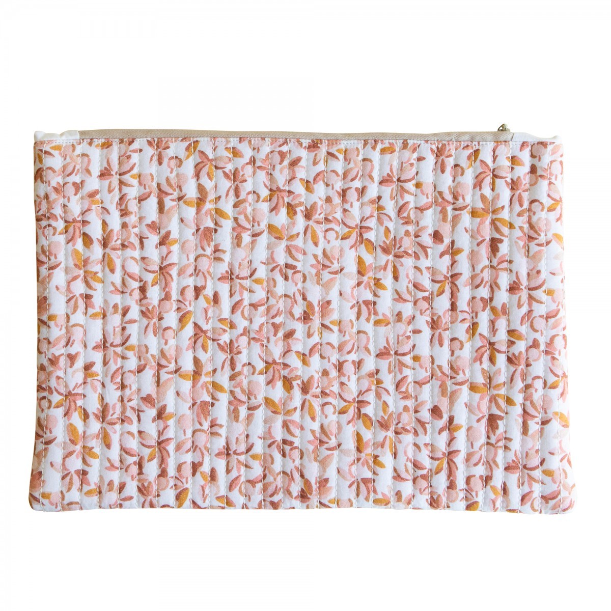 Grande pochette en coton imprimé feuilles rose Grande pochette en coton imprimé feuilles rose