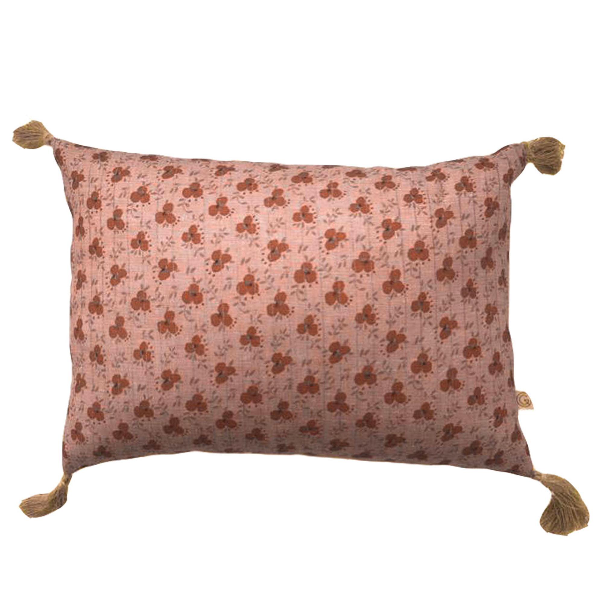 Coussin en lin lavé imprimé fleuri bordeaux 25x35 Coussin en lin lavé imprimé fleuri bordeaux 25x35