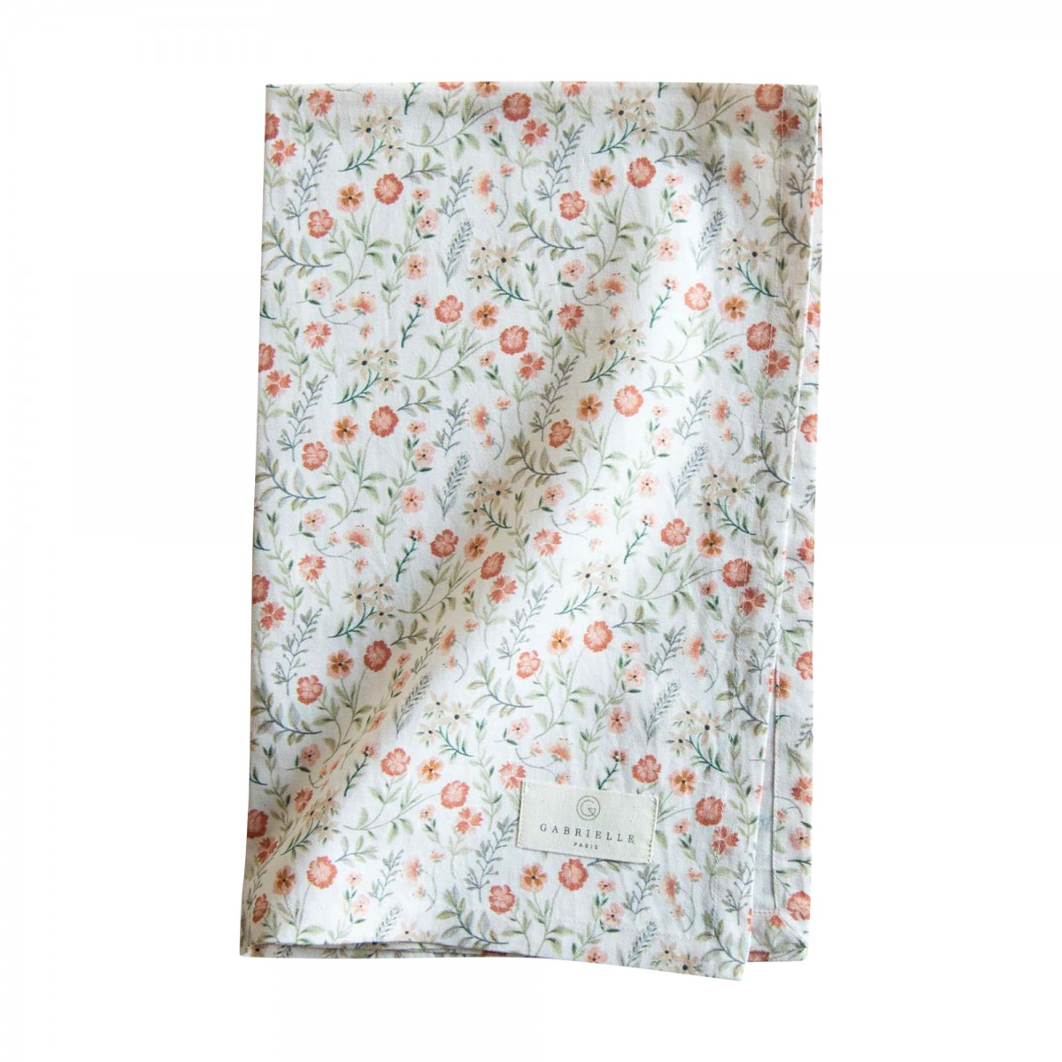 Torchon en coton imprimé fleuri crème Torchon en coton imprimé fleuri crème