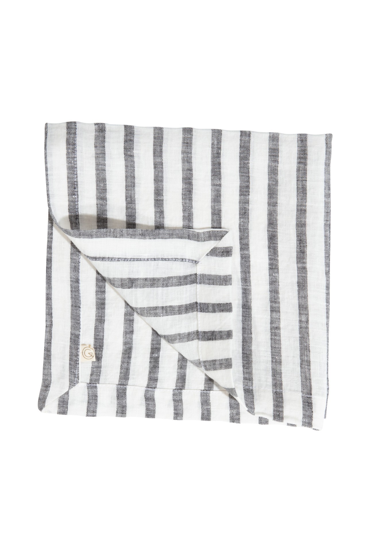 Serviette en lin lavé larges rayures noir et blanc