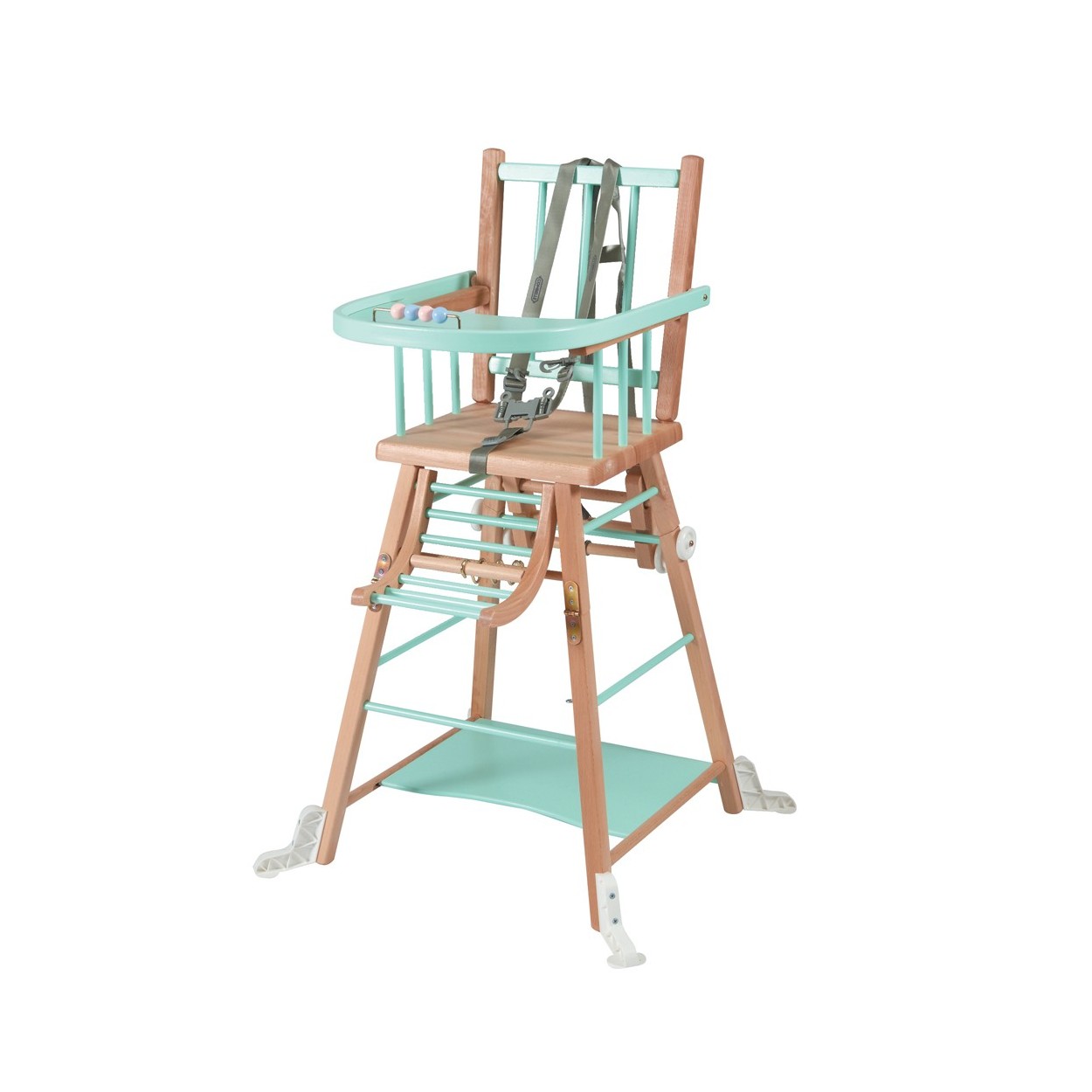 Chaise haute bébé en bois bicolore vert menthe - 57x95 cm Chaise haute bébé en bois bicolore vert menthe - 57x95 cm