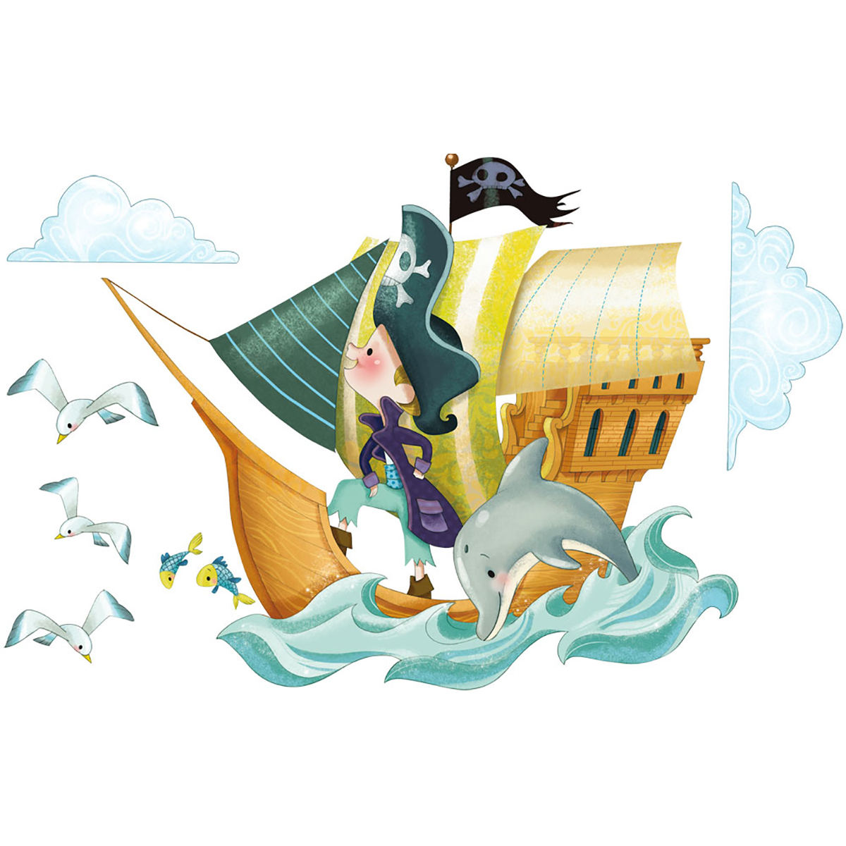 Sticker mural Bateau de Pirates pour enfant 110x60
