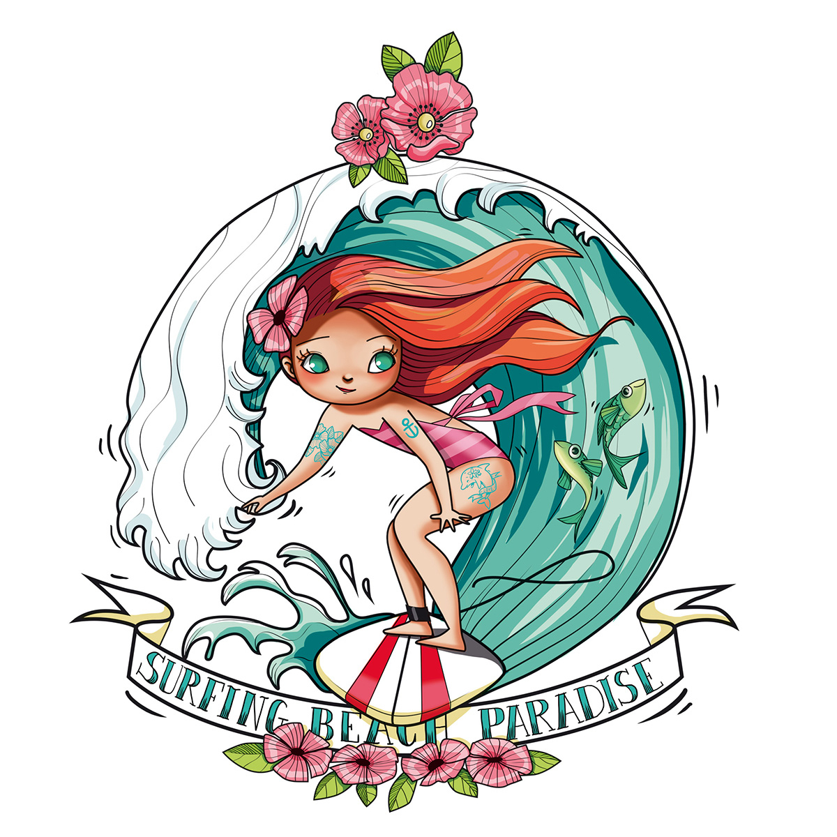 Stickers beach paradise girl 85x85cm Stickers beach paradise girl 85x85cm