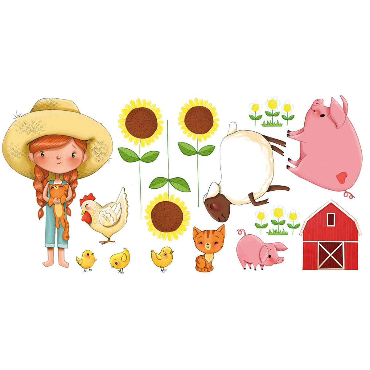 Sticker mural Petite fille à la ferme pour enfant 110x60