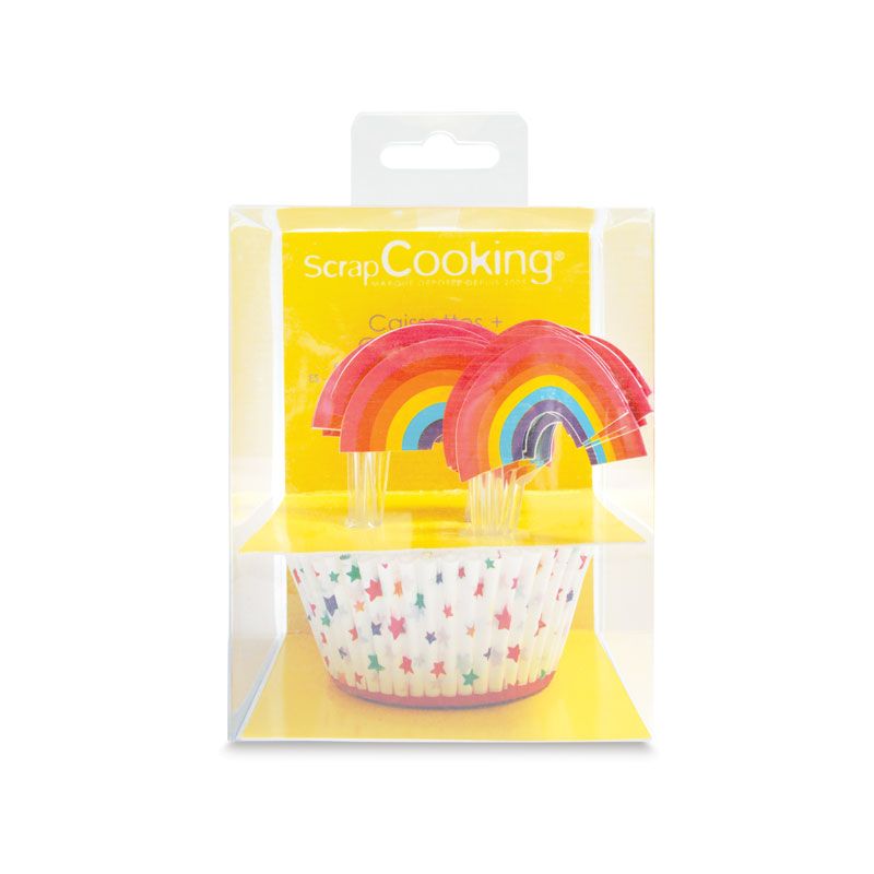 24 caissettes et 24 cake toppers arc-en-ciel 24 caissettes et 24 cake toppers arc-en-ciel