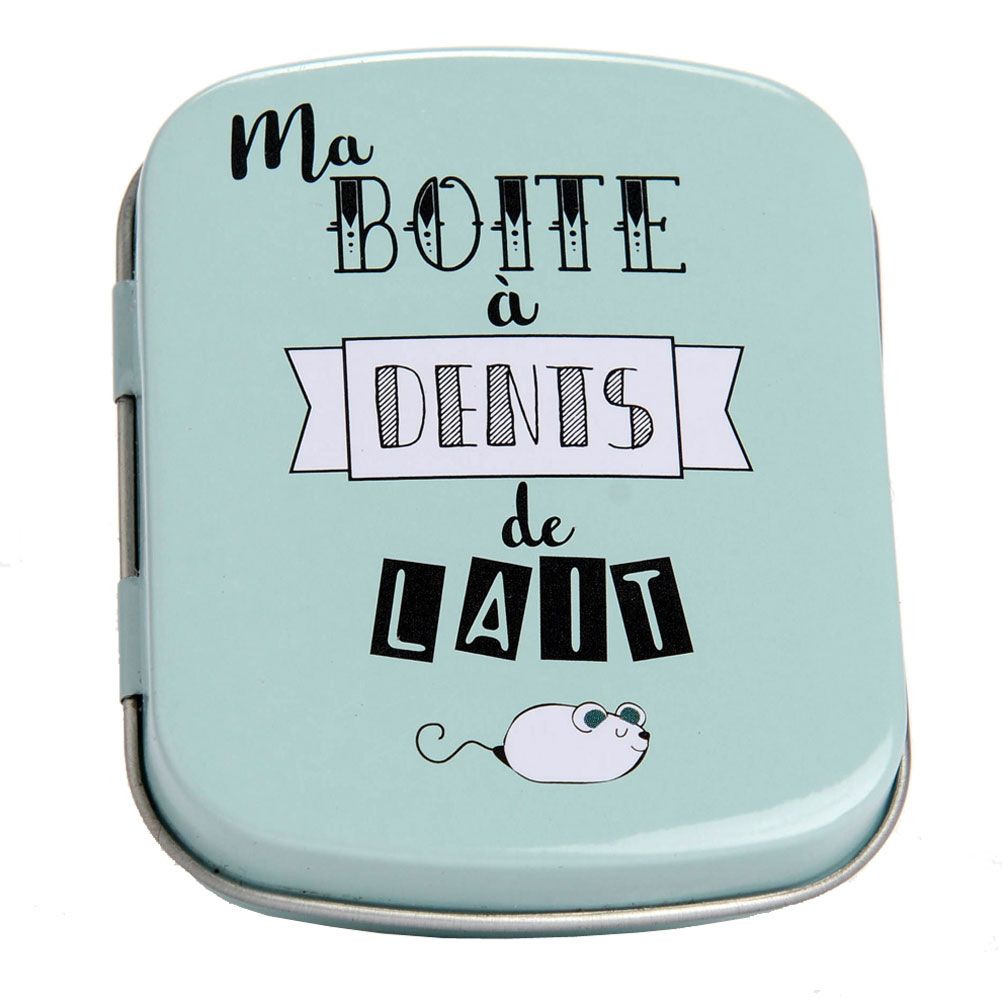 Boîte à dents de lait bleu vert en métal Boîte à dents de lait bleu vert en métal