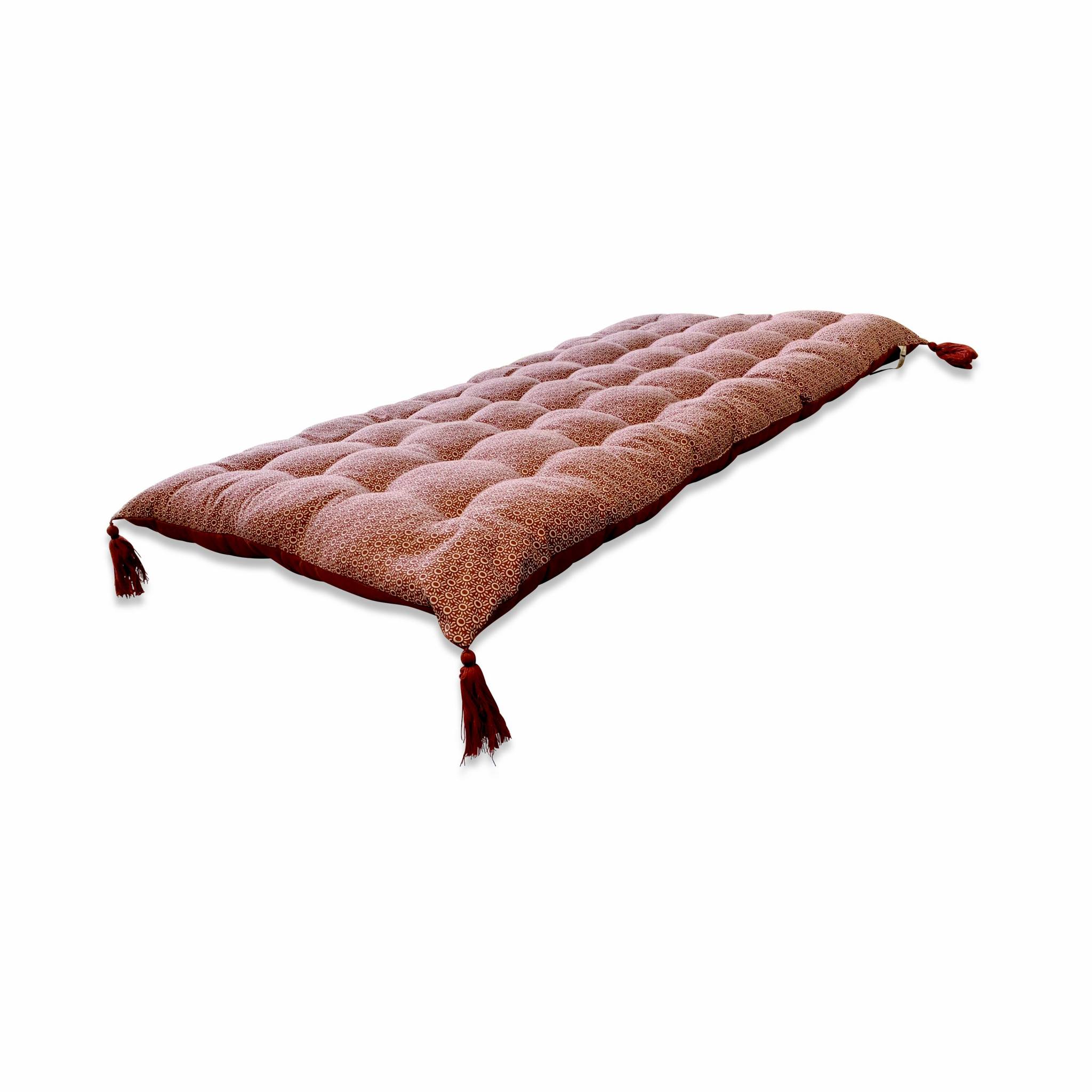 Matelas de sol, réversible, coton, pompons, 120x60cm, terracotta, Matelas de sol, réversible, coton, pompons, 120x60cm, terracotta,