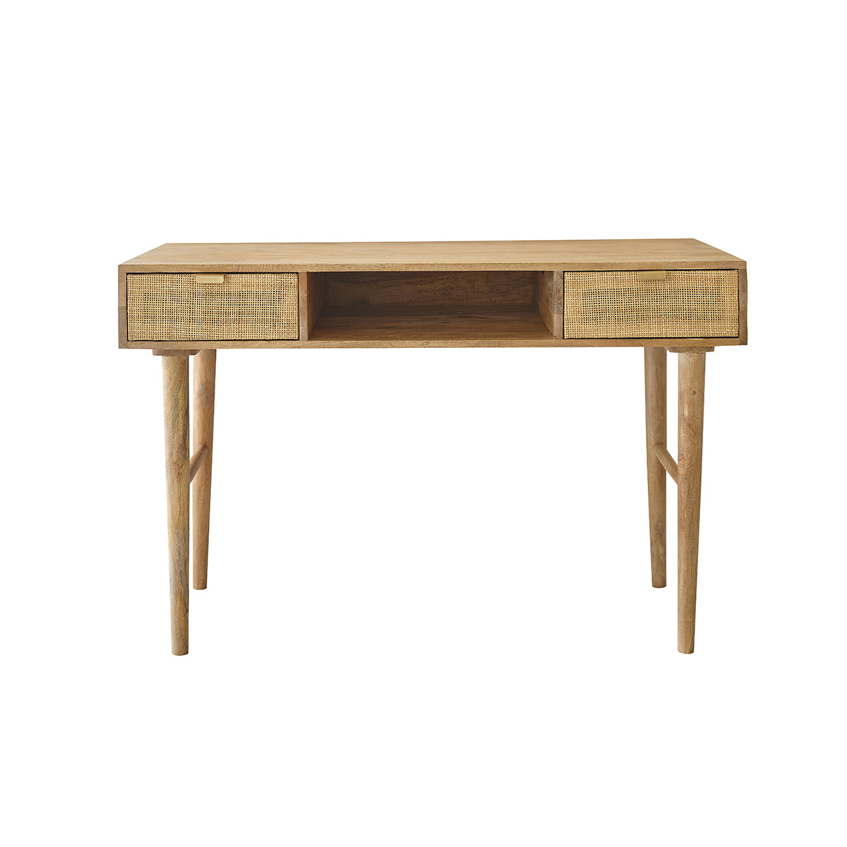 Bureau 2 tiroirs et 1 niche en bois de manguier et cannage Bureau 2 tiroirs et 1 niche en bois de manguier et cannage
