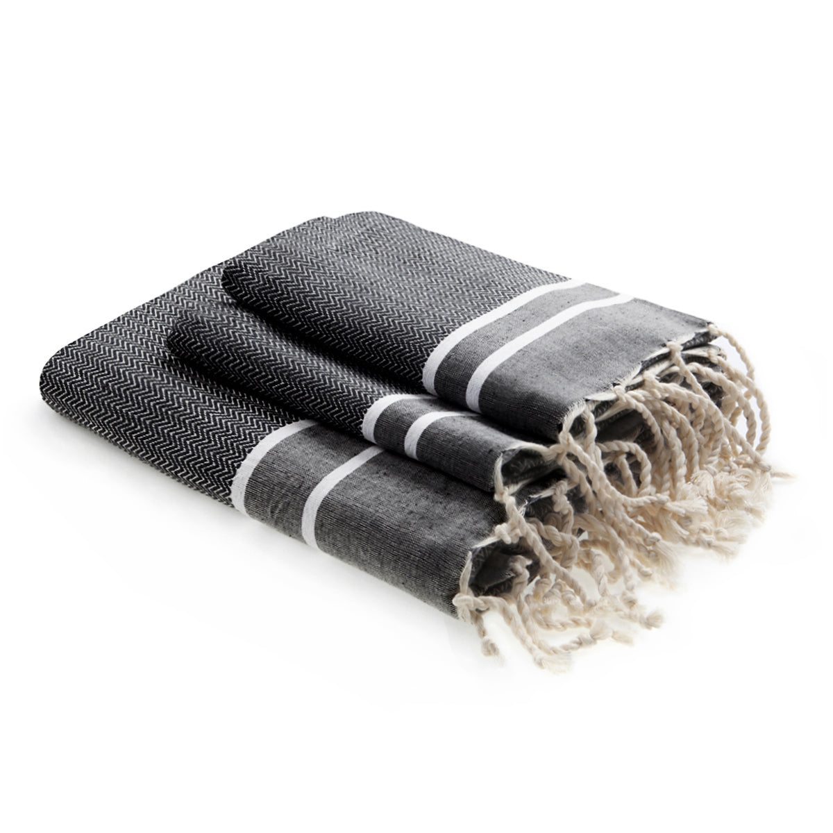 set bain, 1 fouta + 2 serviettes coton  100x200 noir