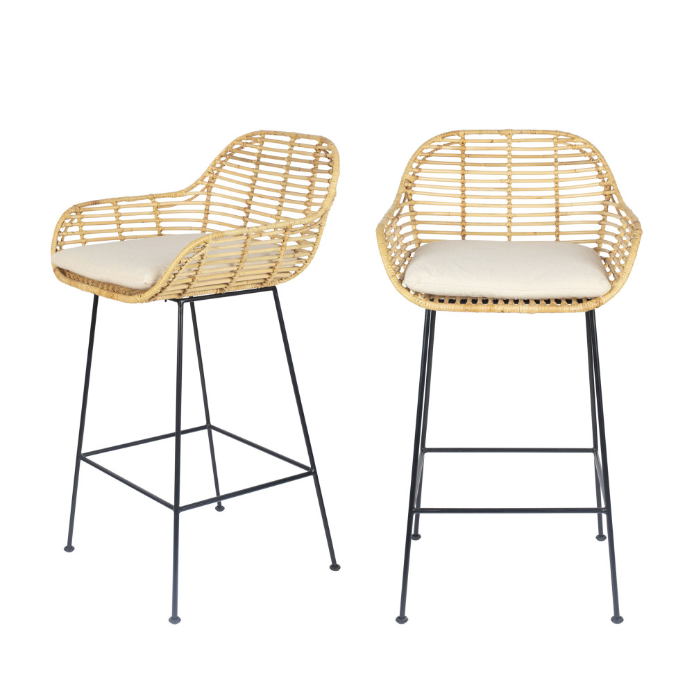 2 tabourets de bar en rotin 65cm marron 2 tabourets de bar en rotin 65cm marron