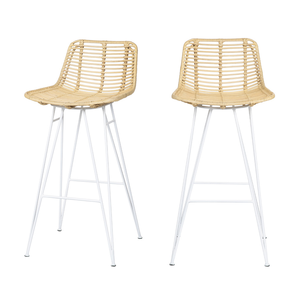 2 chaises de bar design en rotin pieds blancs 67cm 2 chaises de bar design en rotin pieds blancs 67cm
