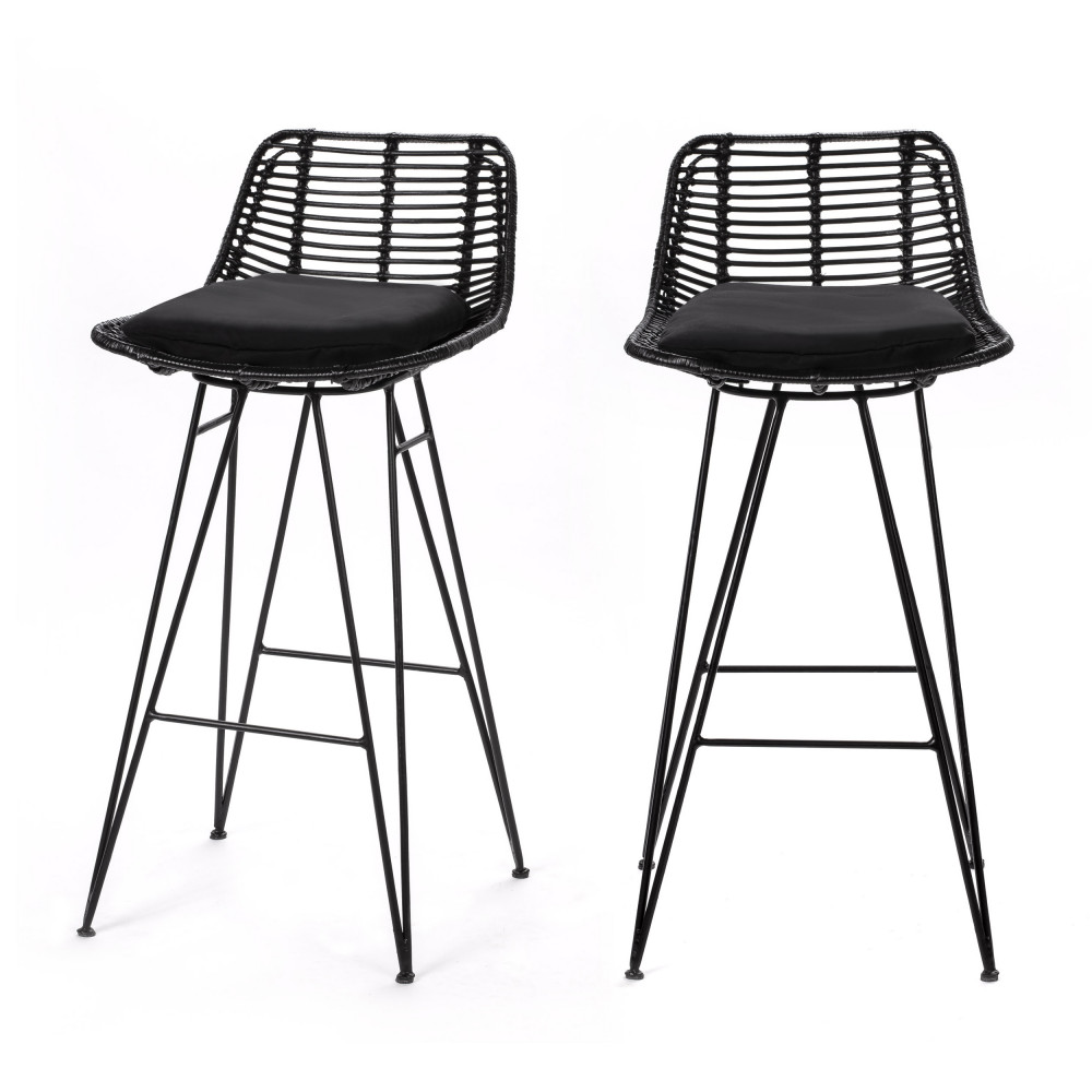 2 chaises de bar design en rotin 67cm noir 2 chaises de bar design en rotin 67cm noir