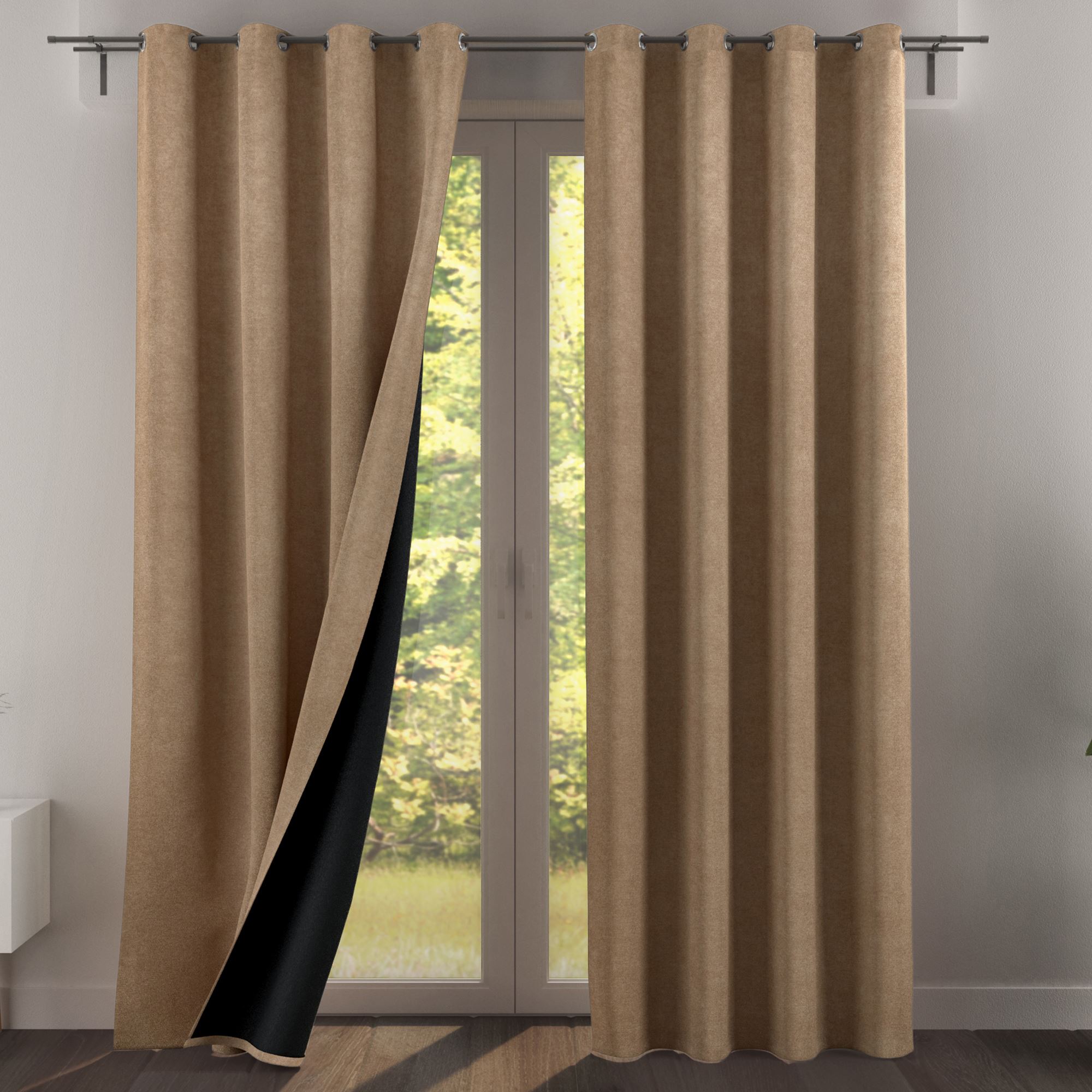 Rideau à l'unité monté sur œillet en polyester beige 140x260 Rideau à l'unité monté sur œillet en polyester beige 140x260