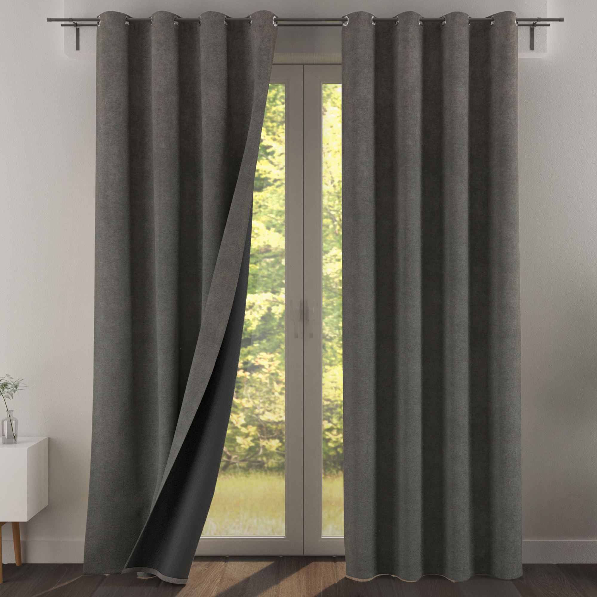 Rideau à l'unité monté sur œillet en polyester gris 140x260 Rideau à l'unité monté sur œillet en polyester gris 140x260