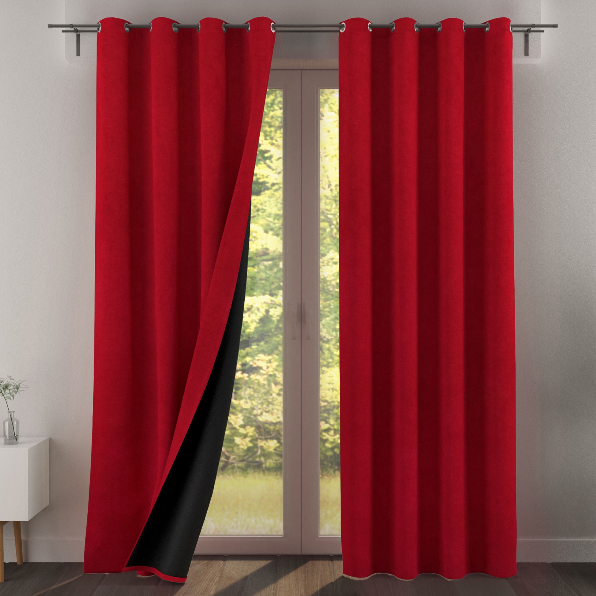 Rideau à l'unité monté sur œillet en polyester rouge 140x260 Rideau à l'unité monté sur œillet en polyester rouge 140x260