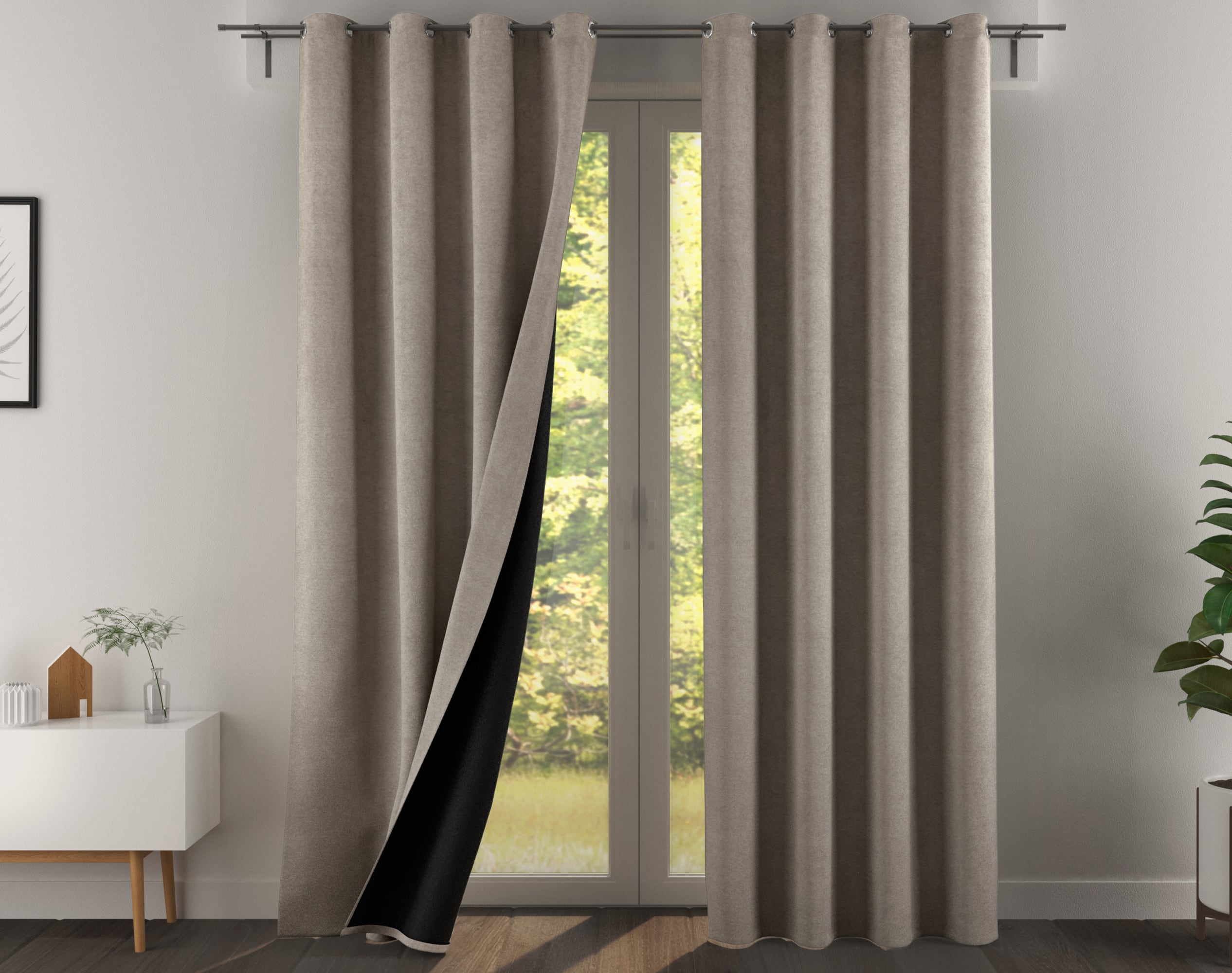 Rideau à l'unité monté sur œillet en polyester beige 140x260 Rideau à l'unité monté sur œillet en polyester beige 140x260