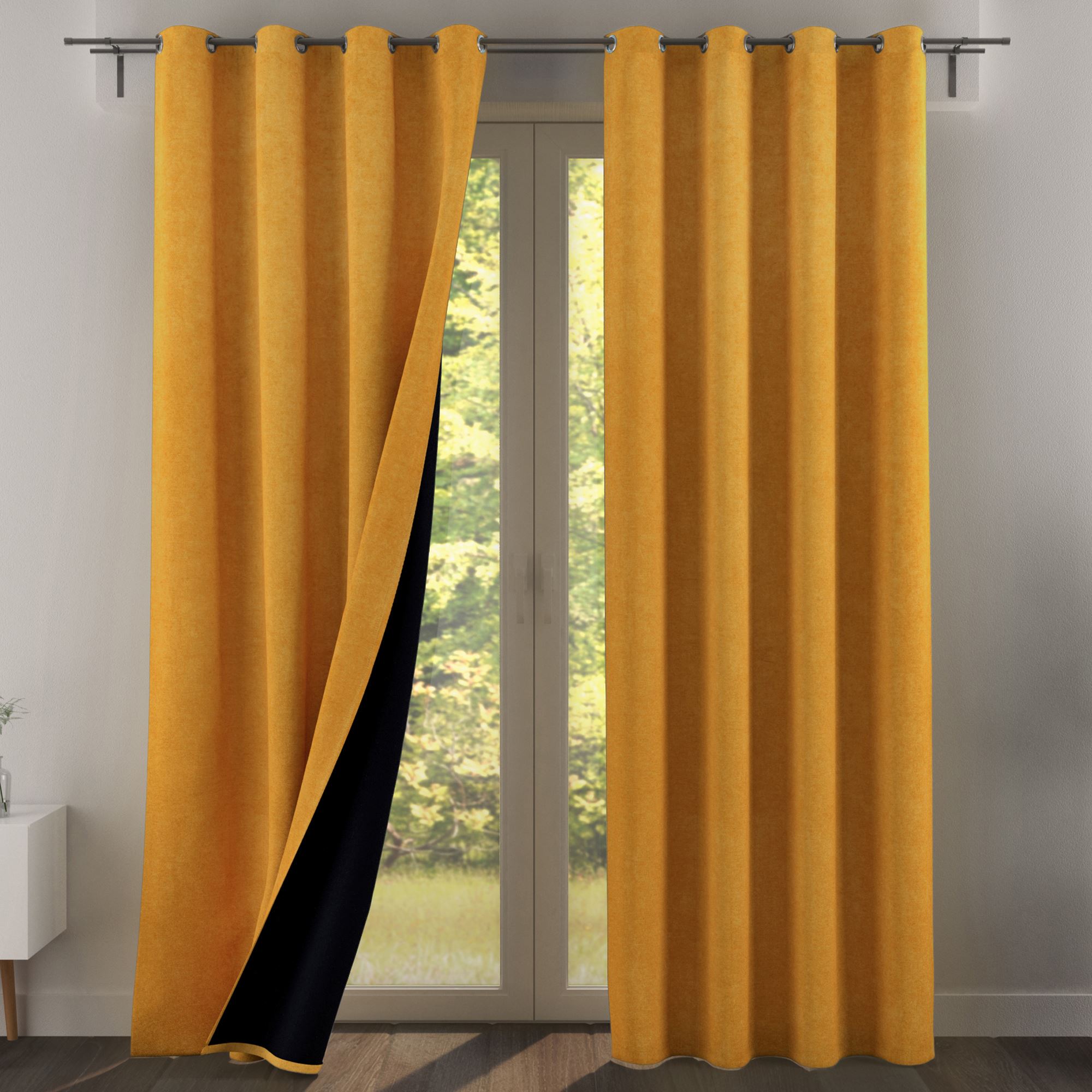 Rideau à l'unité monté sur œillet en polyester jaune 140x260 Rideau à l'unité monté sur œillet en polyester jaune 140x260