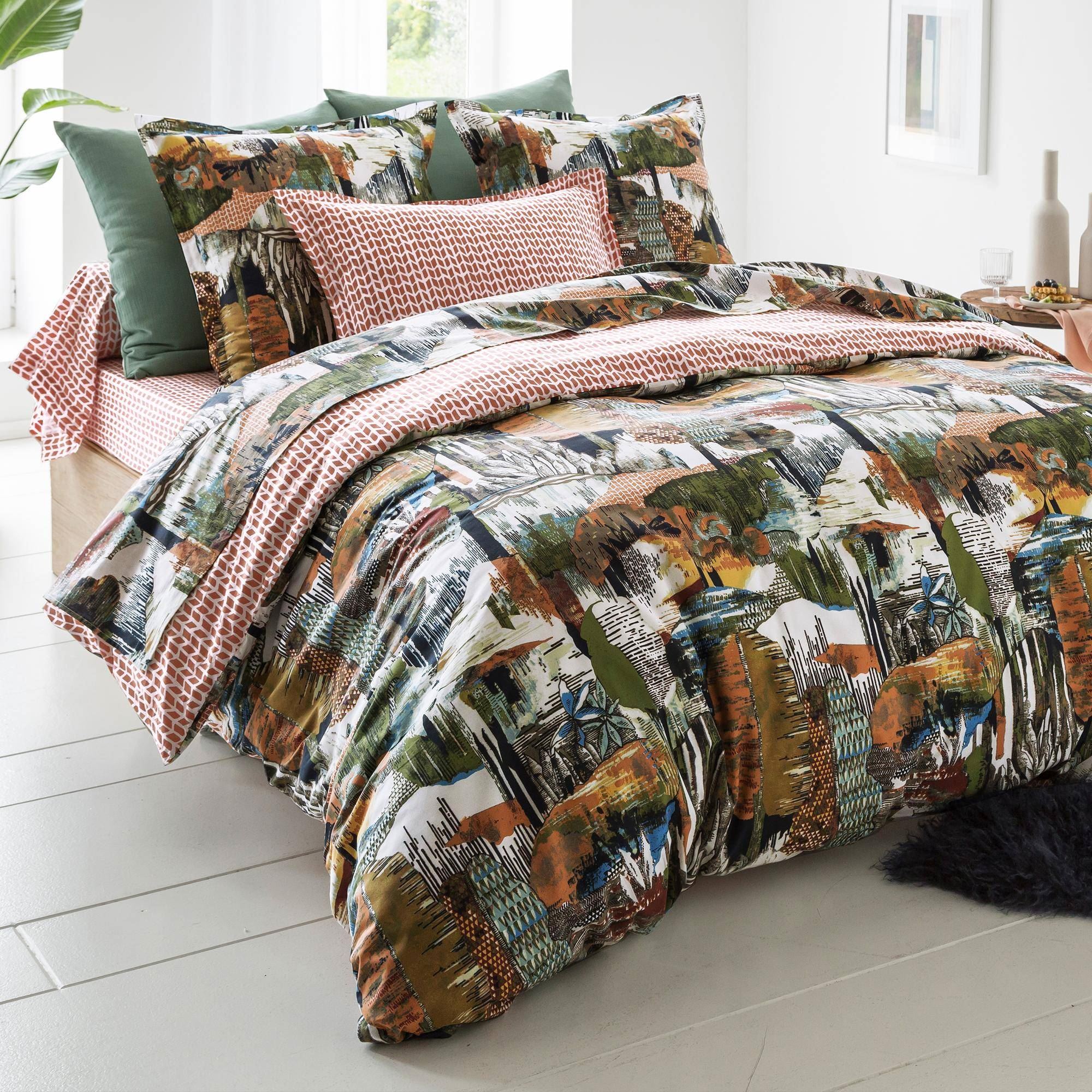 Housse de couette réversible 260x240 multicolore en coton Housse de couette réversible 260x240 multicolore en coton