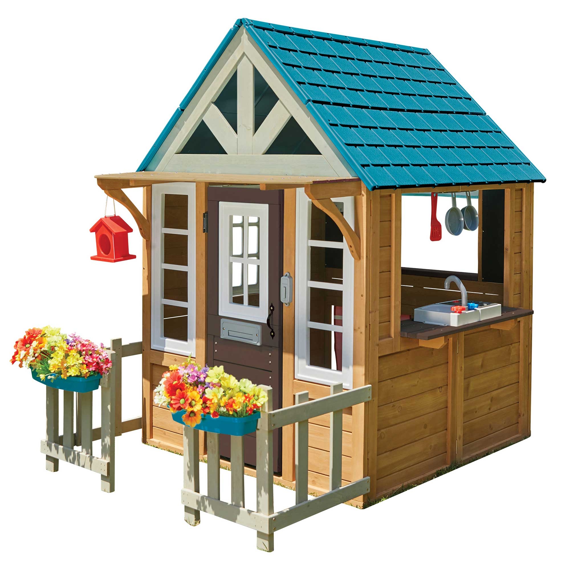 Maisonnette en bois et toit plastique bleu pour enfants Maisonnette en bois et toit plastique bleu pour enfants