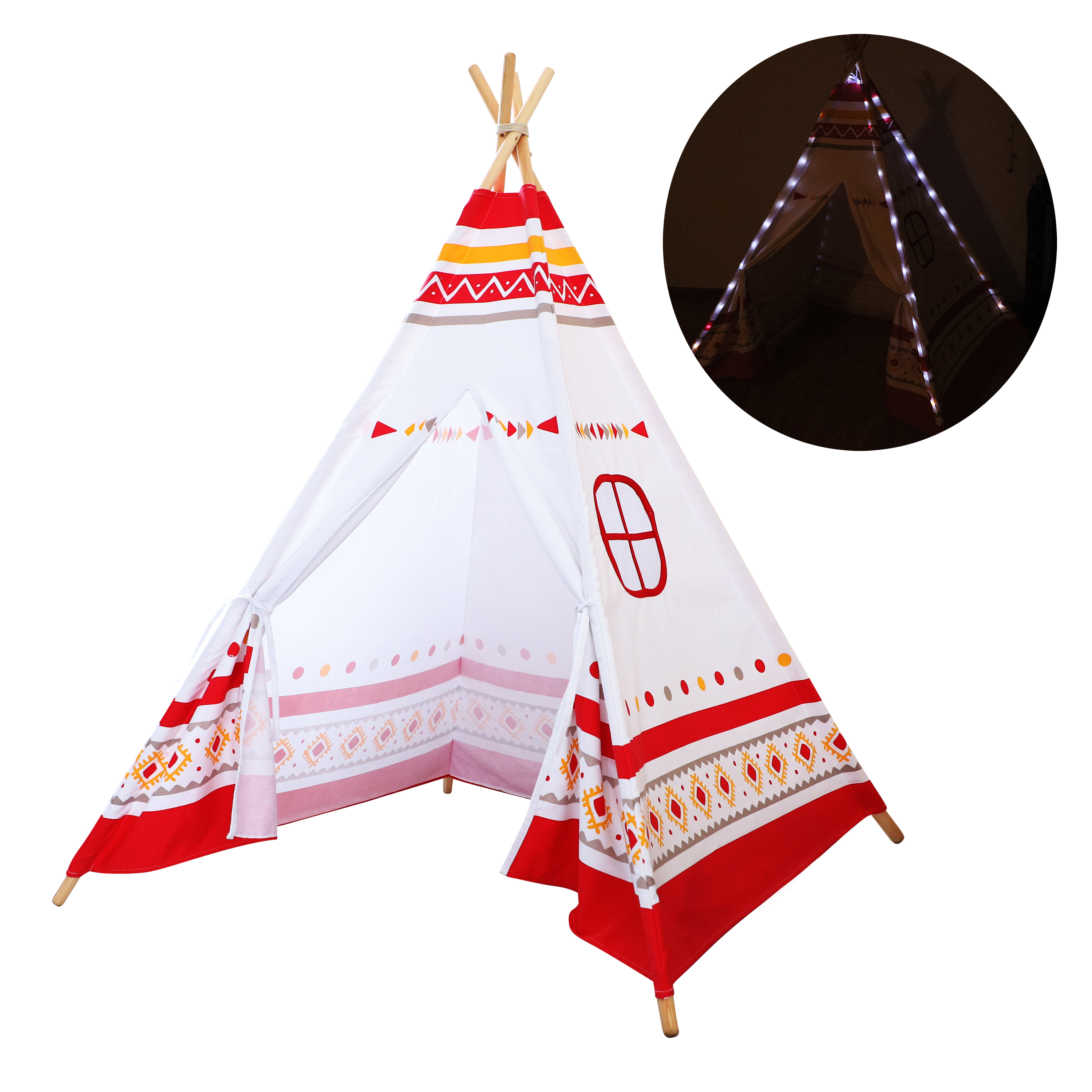 Tipi pour enfant rouge et blanc lumineux Tipi pour enfant rouge et blanc lumineux