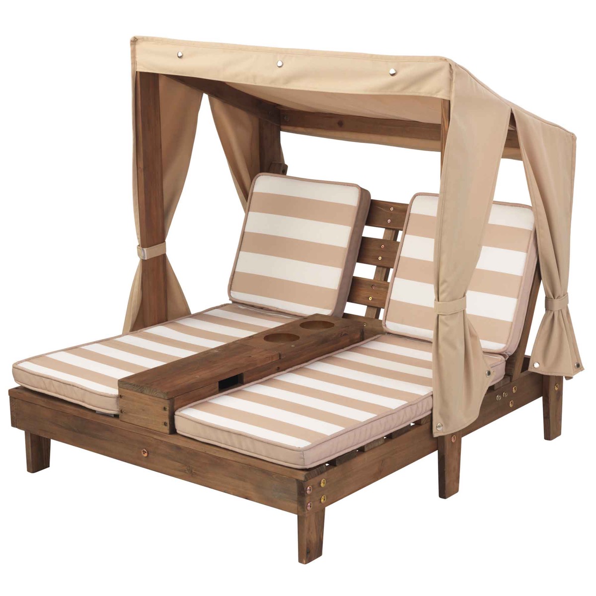 Double chaise longue enfant avec coussins rayés beige et blanc Double chaise longue enfant avec coussins rayés beige et blanc