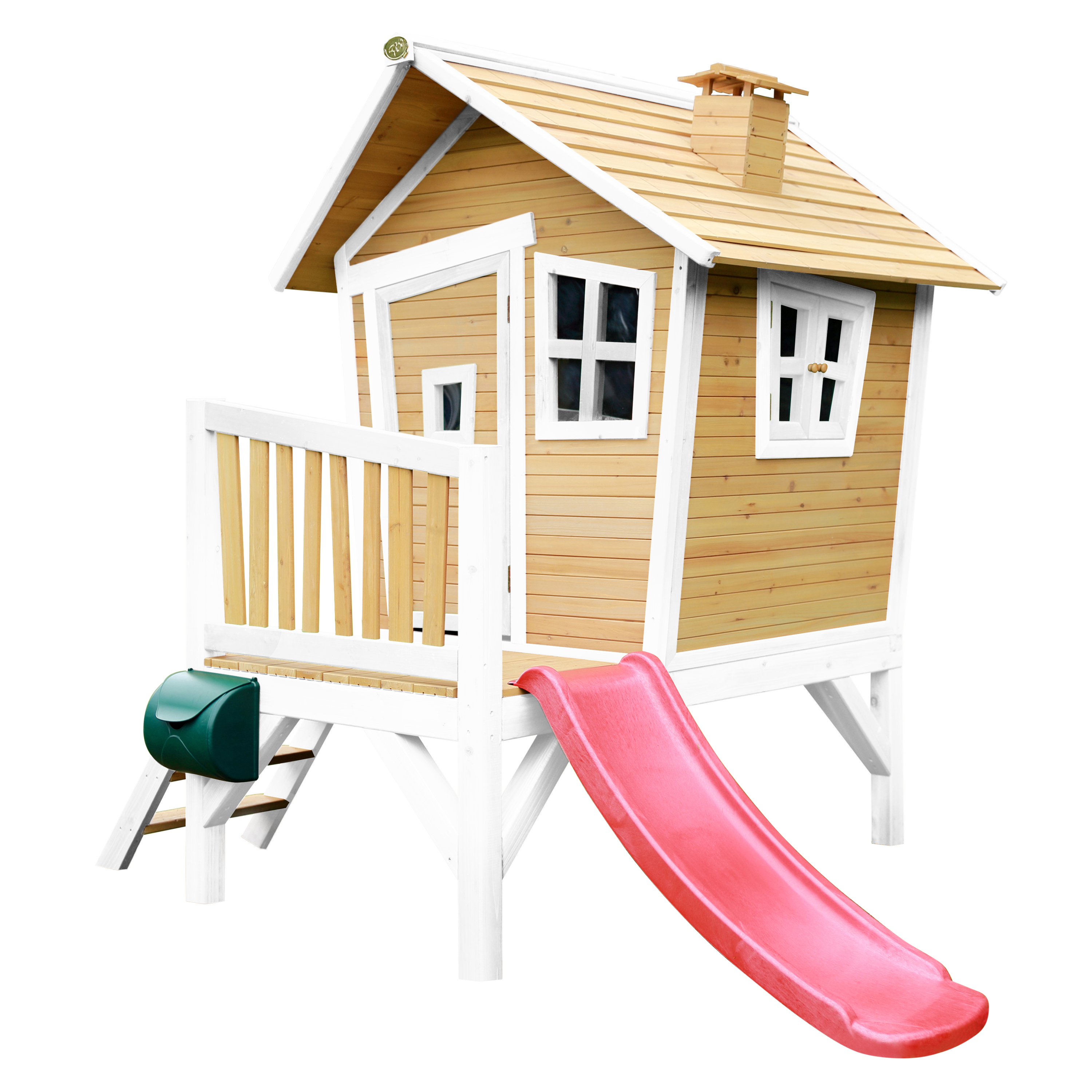 Maisonnette en bois avec toboggan rouge Maisonnette en bois avec toboggan rouge
