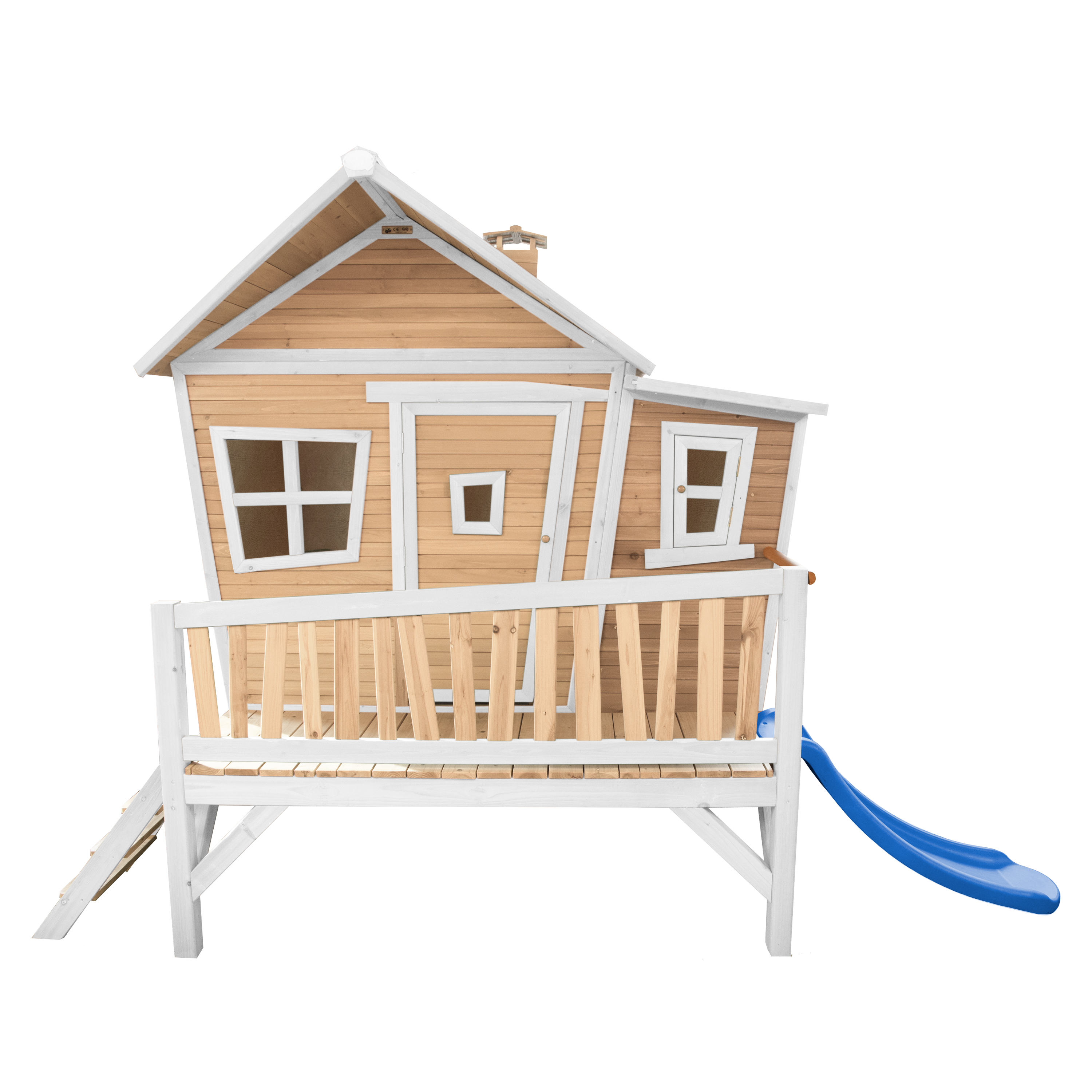 Cabane asymétrique bois sur pilotis avec toboggan 118 cm bleu Cabane asymétrique bois sur pilotis avec toboggan 118 cm bleu