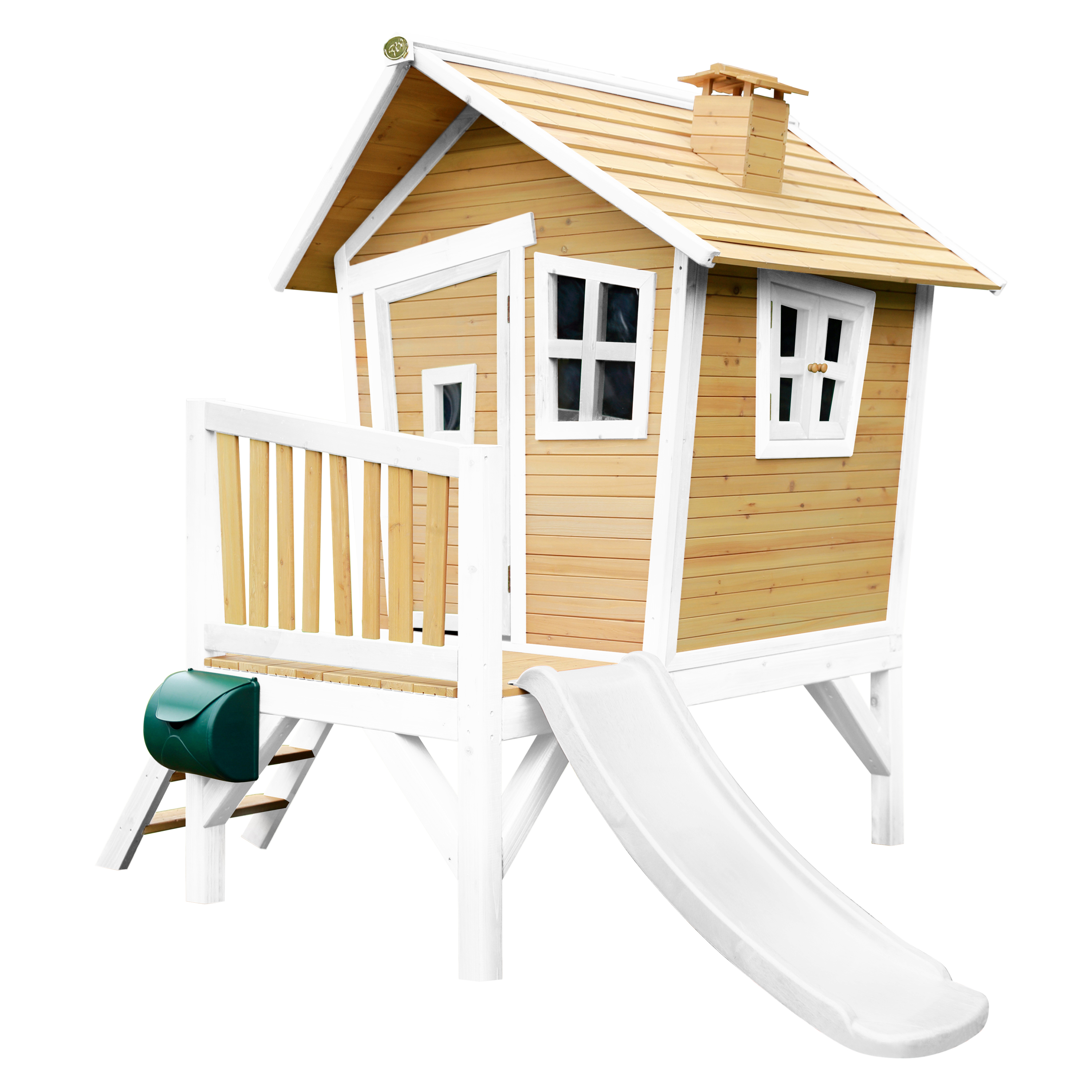 Maisonnette en bois avec toboggan blanc Maisonnette en bois avec toboggan blanc