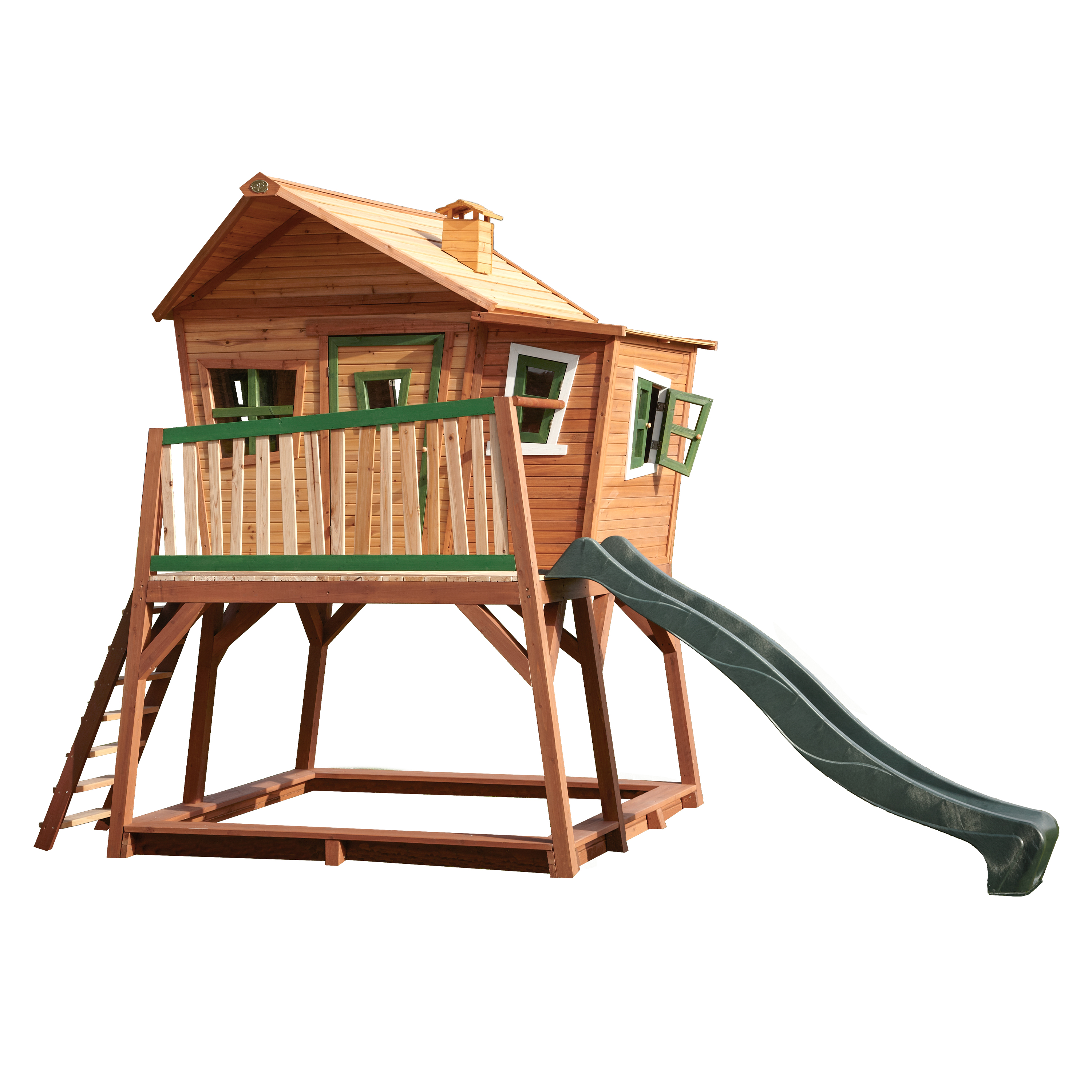 Grande cabane en bois pour enfant avec toboggan vert Grande cabane en bois pour enfant avec toboggan vert