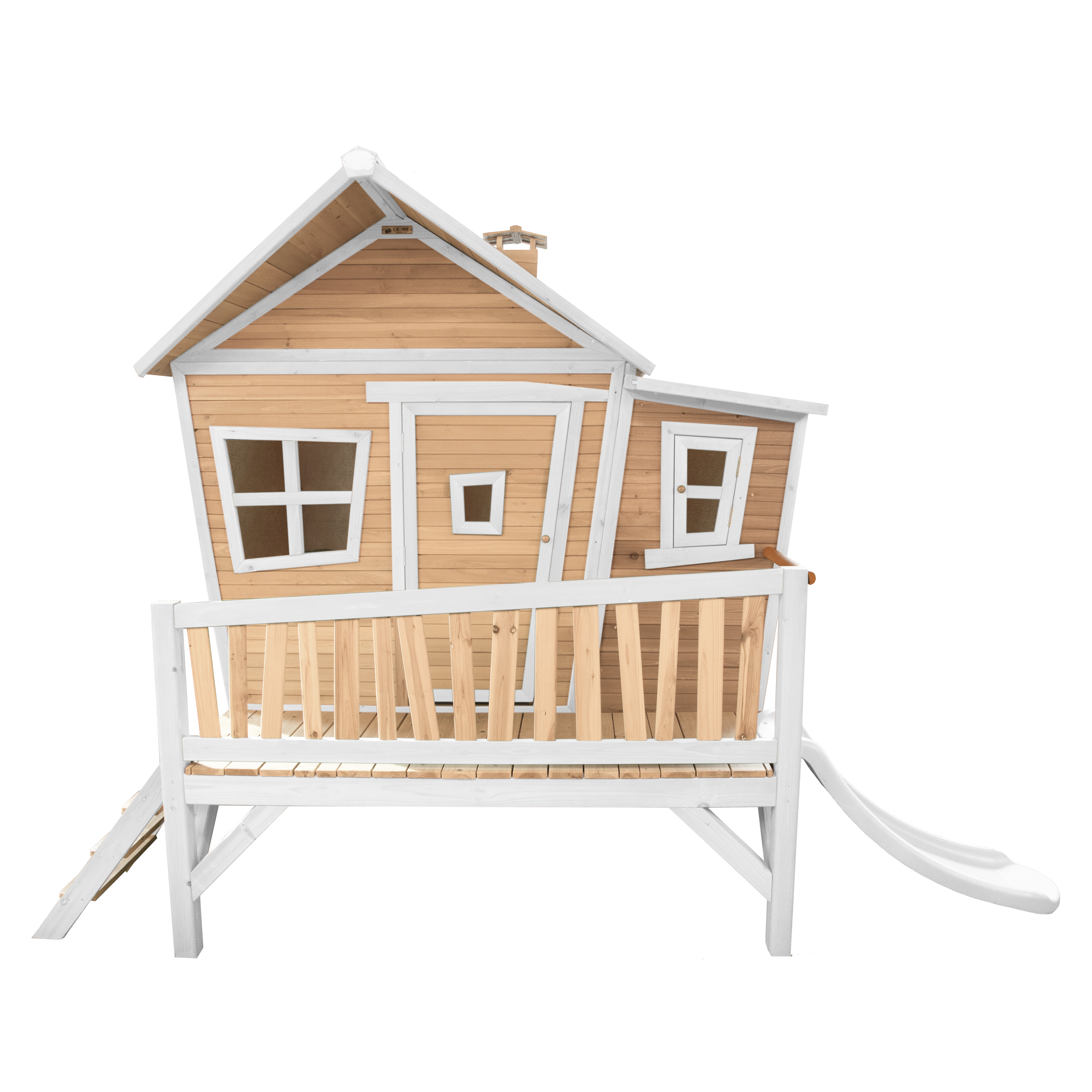 Cabane asymétrique bois sur pilotis avec toboggan 118 cm blanc Cabane asymétrique bois sur pilotis avec toboggan 118 cm blanc