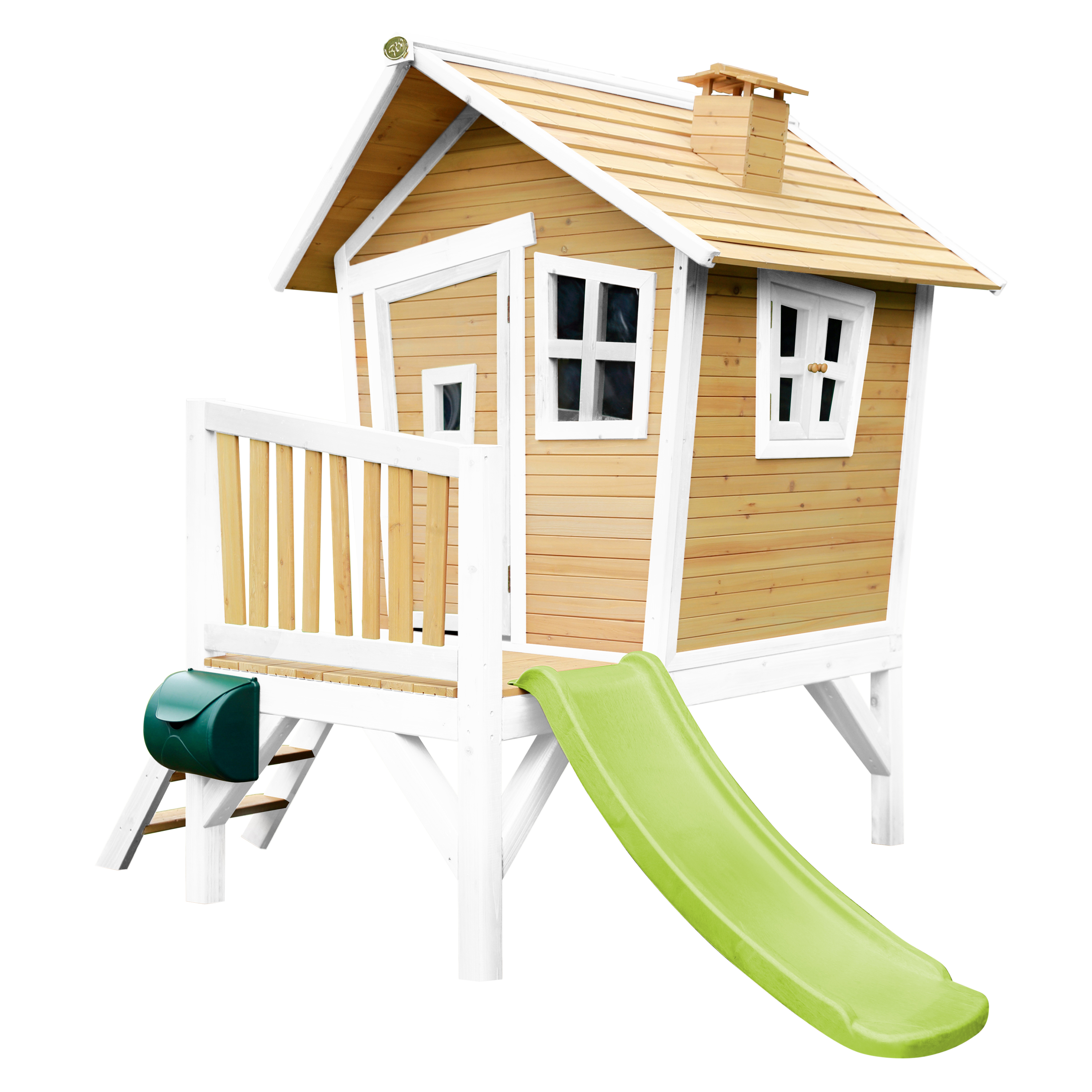 Maisonnette en bois pour enfants avec toboggan vert citron Maisonnette en bois pour enfants avec toboggan vert citron