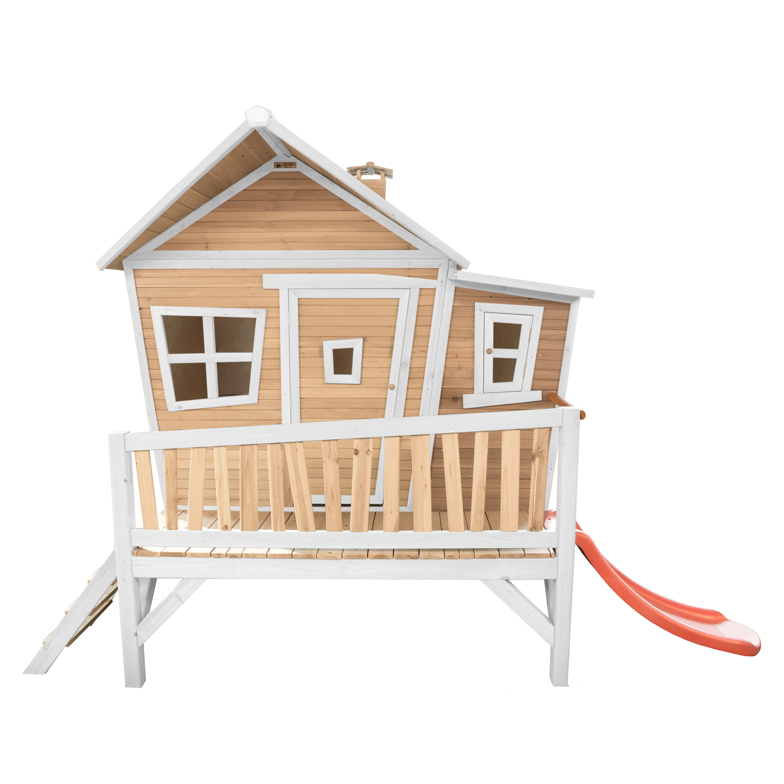 Cabane asymétrique en bois sur pilotis et toboggan 118 cm rouge Cabane asymétrique en bois sur pilotis et toboggan 118 cm rouge
