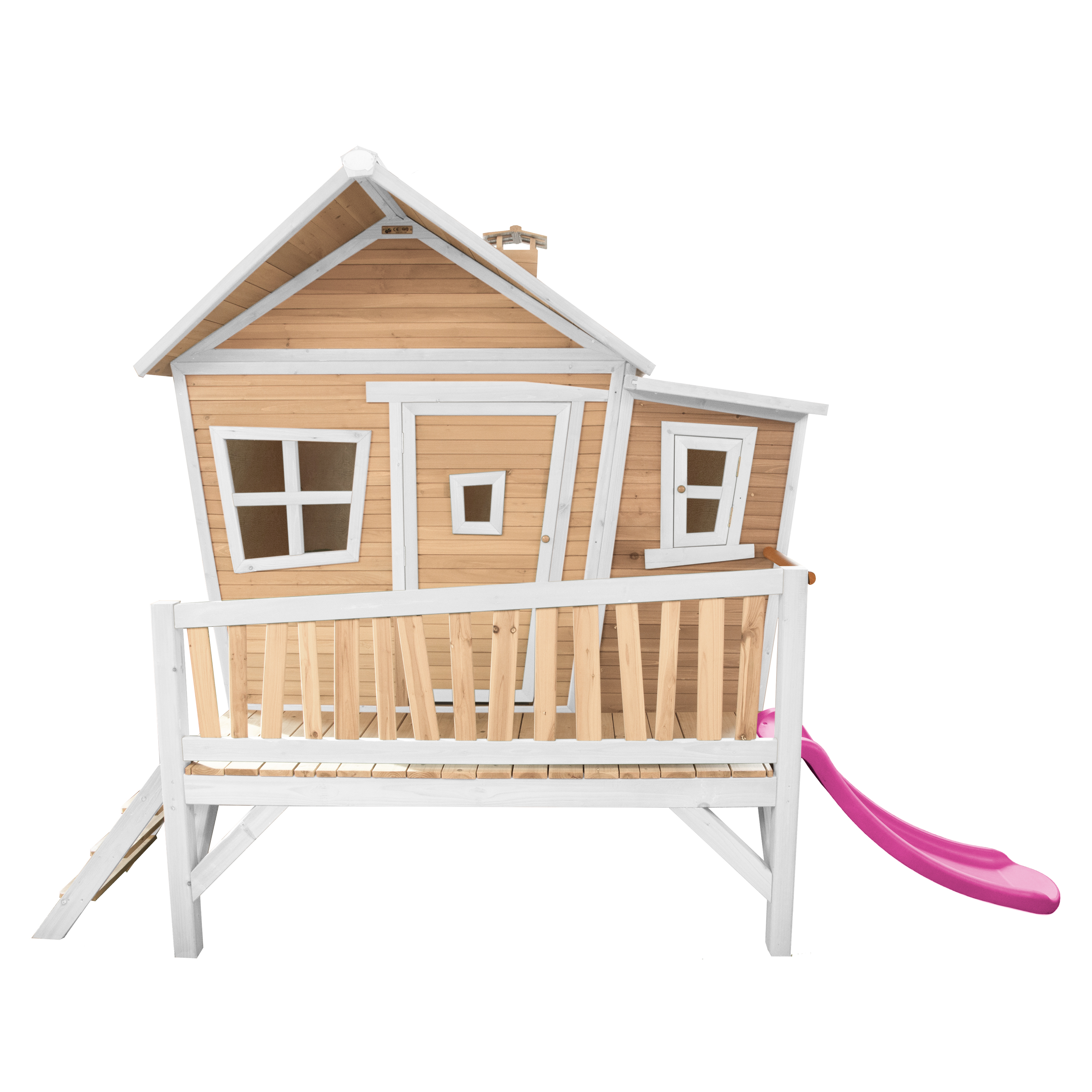 Cabane asymétrique en bois sur pilotis et toboggan 118 cm violet Cabane asymétrique en bois sur pilotis et toboggan 118 cm violet