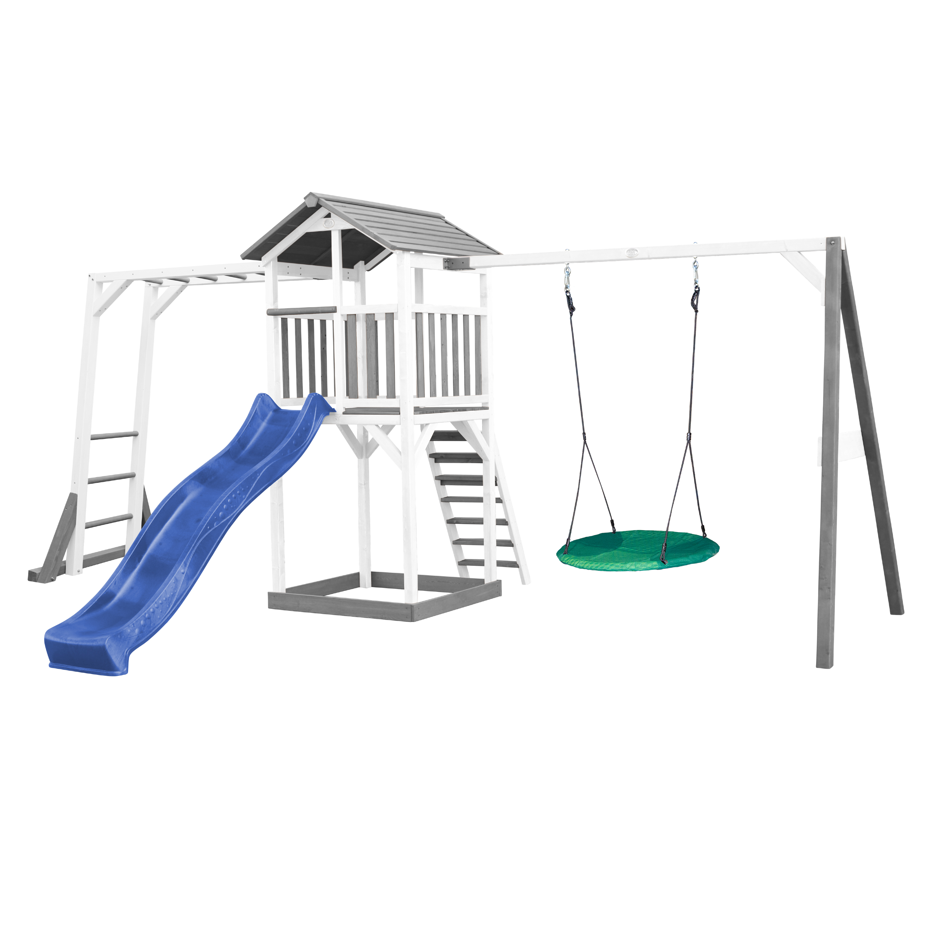 Aire de jeux avec échelle de singe 1 balançoire nid et toboggan bleu Aire de jeux avec échelle de singe 1 balançoire nid et toboggan bleu