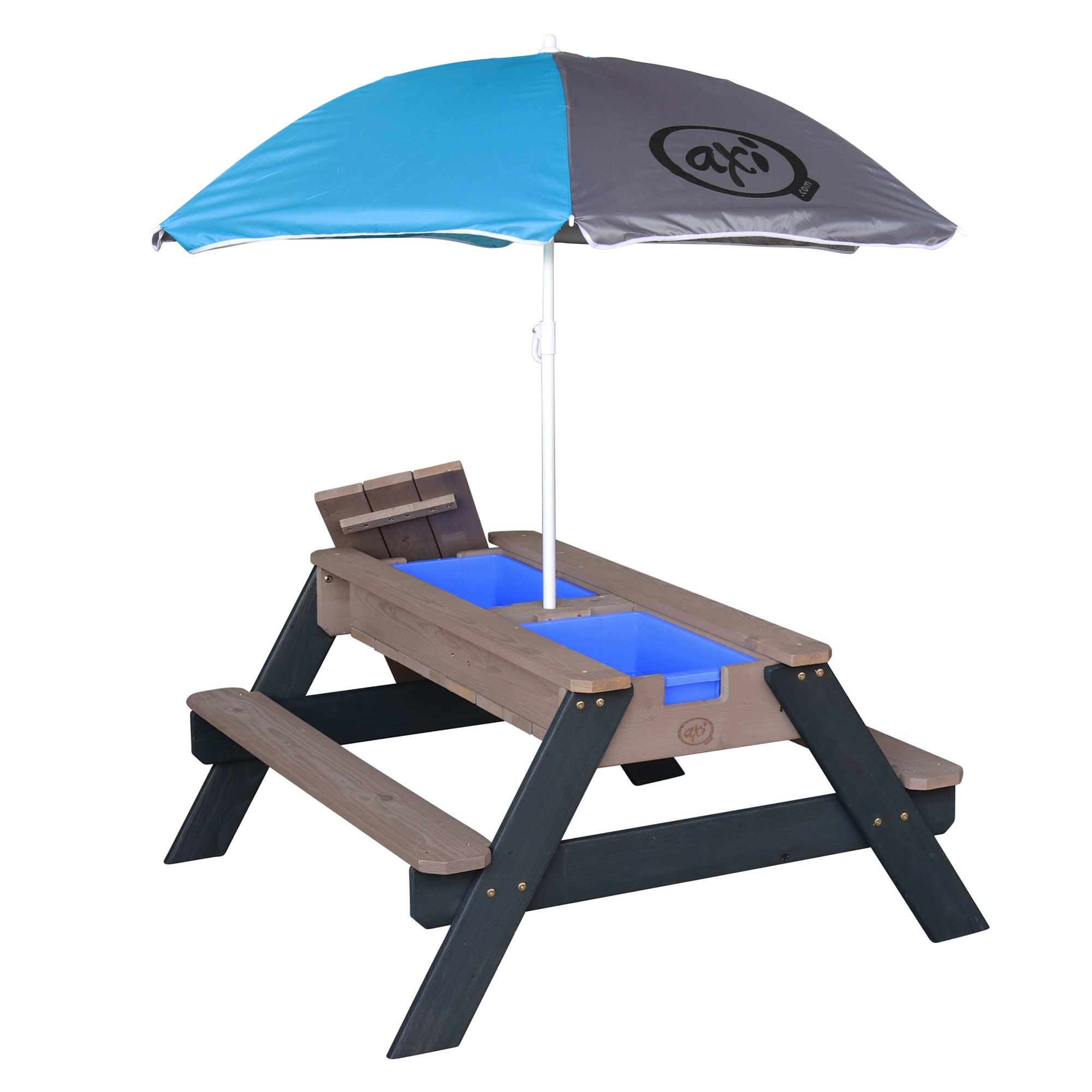 Table sable et eau anthracite avec parasol