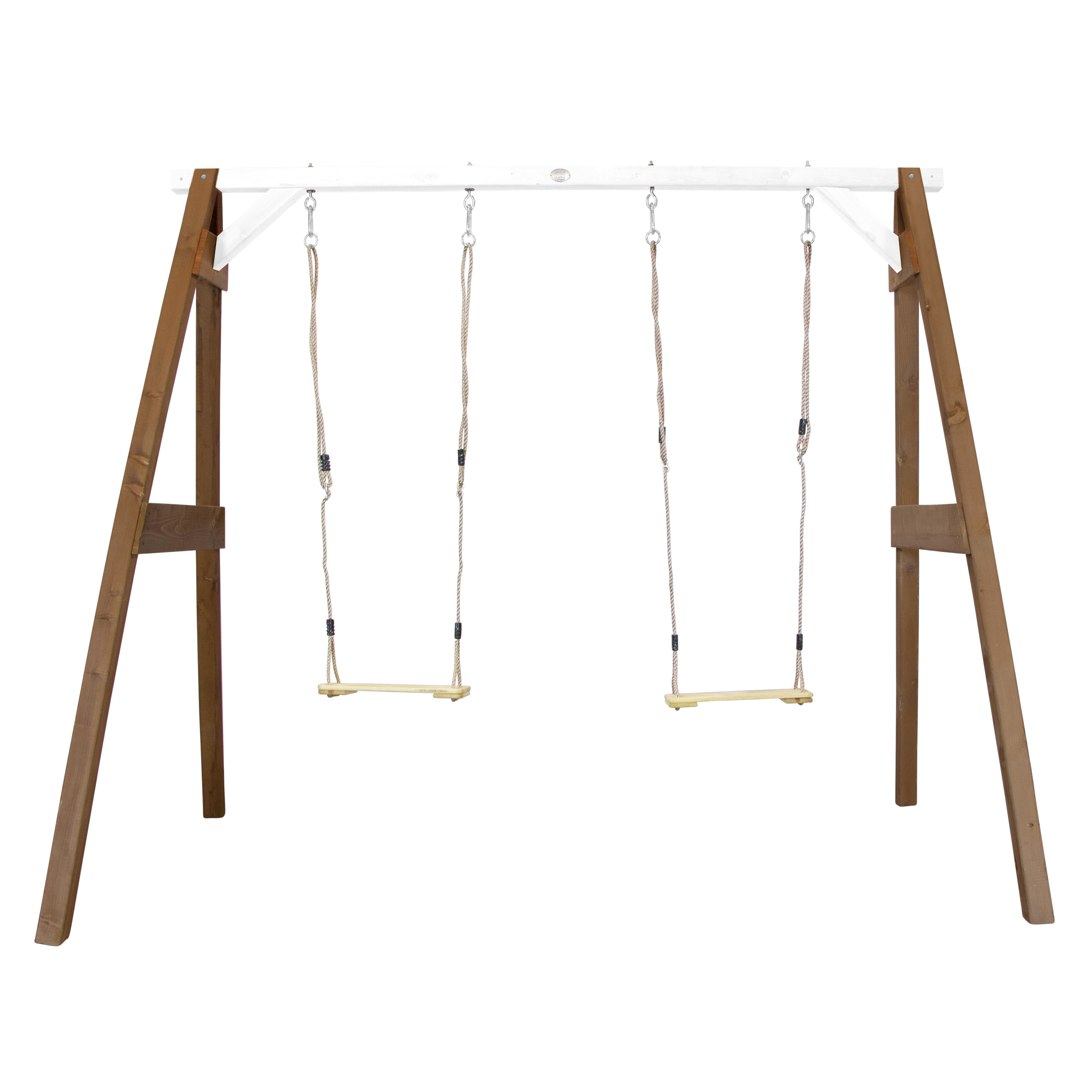Portique double en bois marron et blanc Portique double en bois marron et blanc