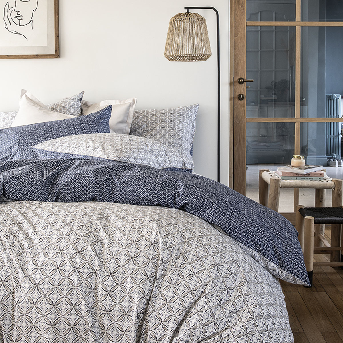 Housse de couette imprimée en percale de coton blanc et bleu 140x200 Housse de couette imprimée en percale de coton blanc et bleu 140x200