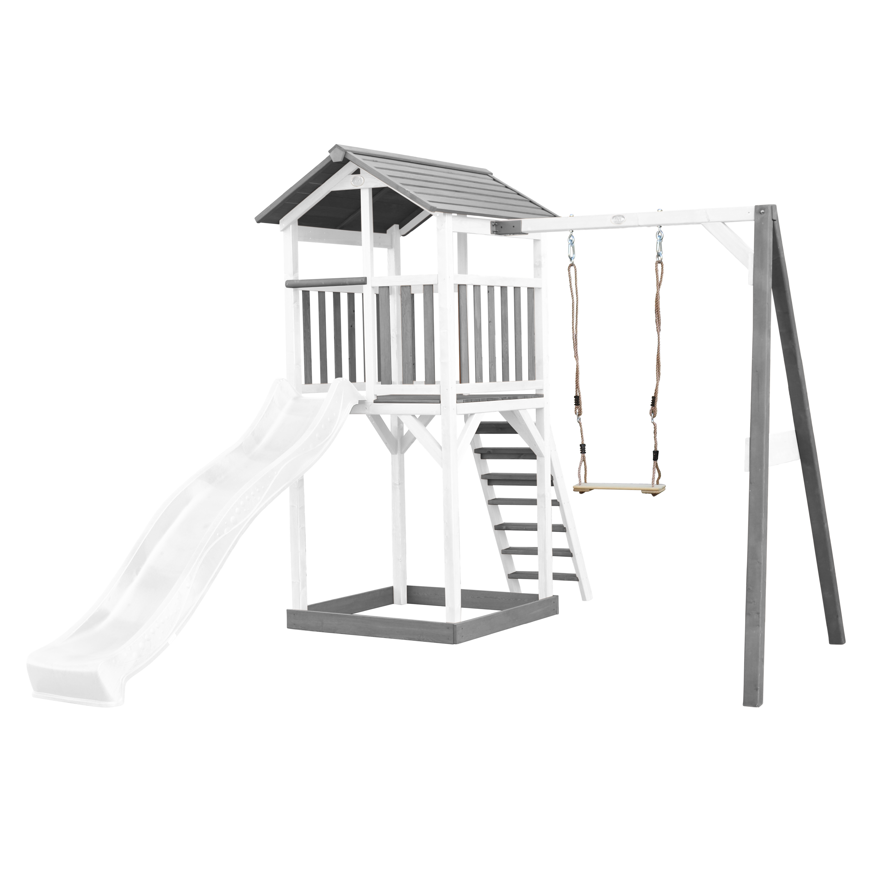 Aire de jeux en bois blanc 1 balançoire bois et toboggan blanc Aire de jeux en bois blanc 1 balançoire bois et toboggan blanc