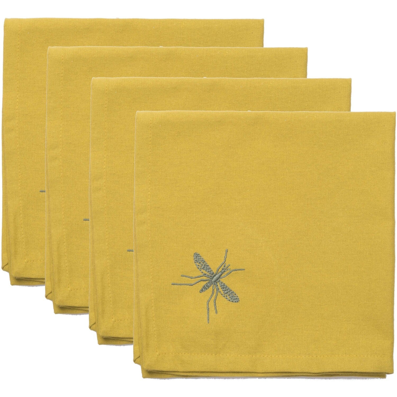 serviettes de table (x4) coton  45x45 jaune / vert kaki