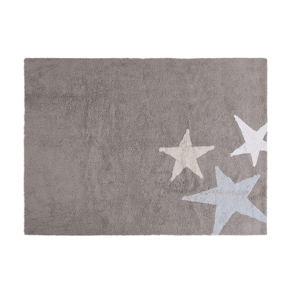 Tapis coton motif 3 étoiles tricolore gris- jaune -bleu 120x160cm