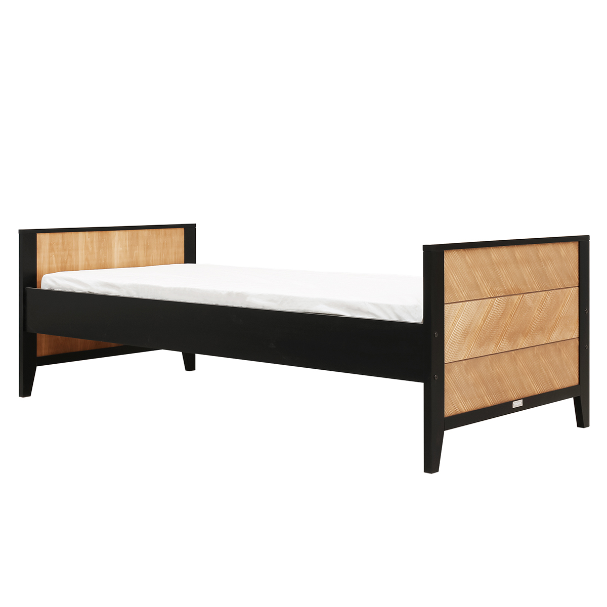 Lit 90x200 sommier inclus noir bois naturel Lit 90x200 sommier inclus noir bois naturel