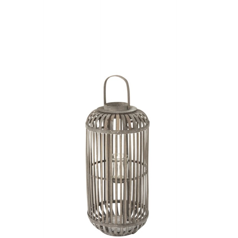 Lanterne cylindre bois gris H67cm Lanterne cylindre bois gris H67cm