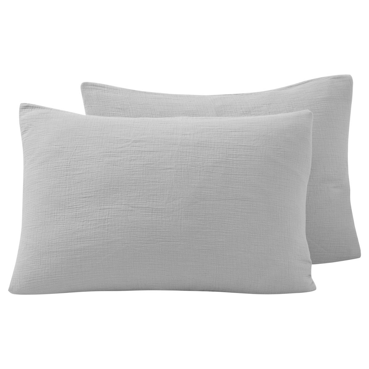 Lot de 2 taies d'oreiller en gaze de coton  gris perle 50x70 cm