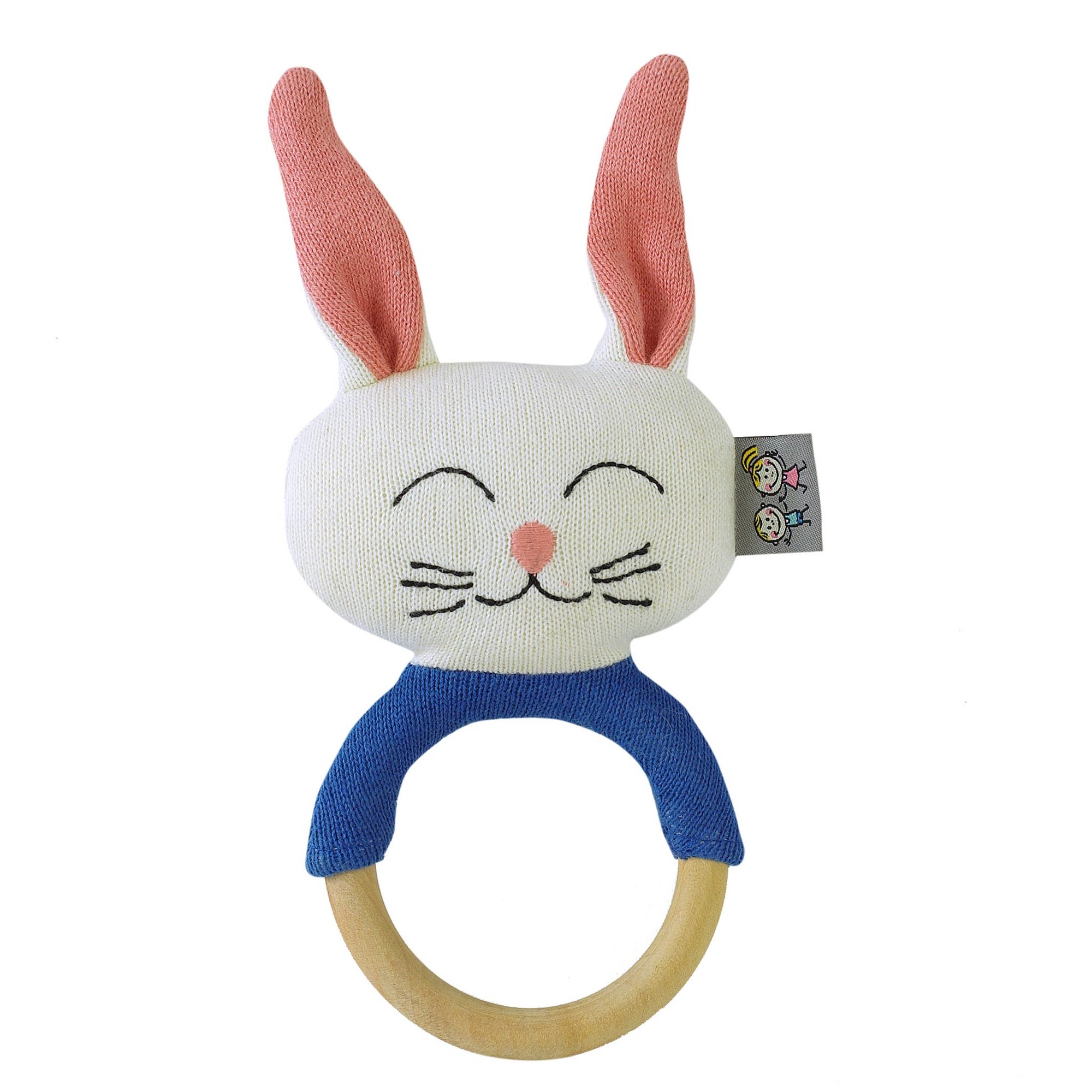 Hochet lapin en bois et coton gris bébé
